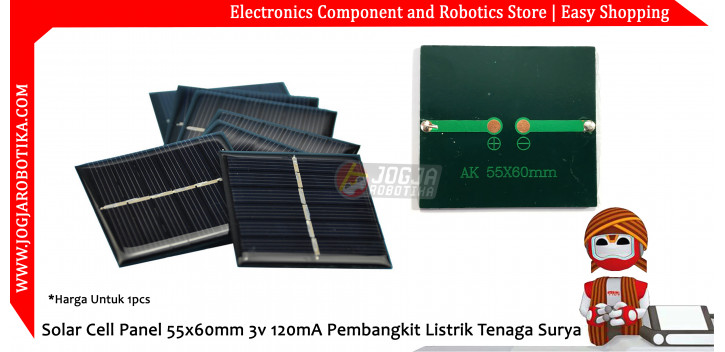 Solar Cell Panel 55x60mm 3v 120mA Pembangkit Listrik Tenaga Surya