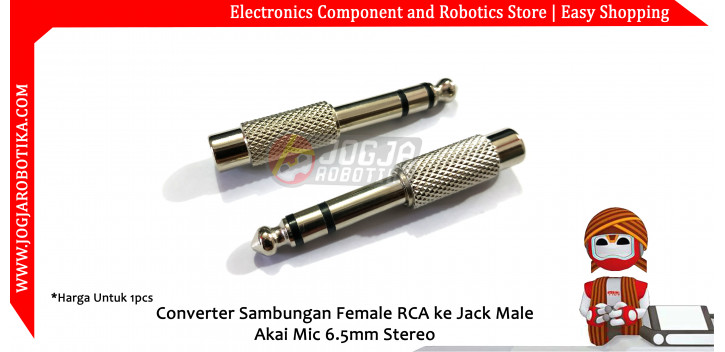 Converter Sambungan Female RCA ke Jack Male Akai Mic 6.5mm Stereo