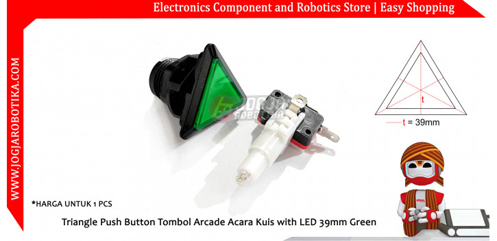 Triangle Push Button with LED 39x39x39mm Green