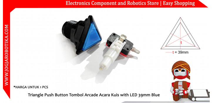 Triangle Push Button Tombol Arcade Acara Kuis with LED 39mm Blue