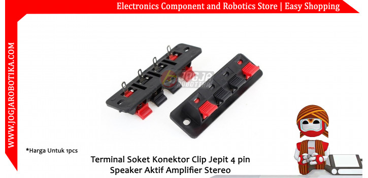 Terminal Soket Konektor Clip Jepit 4 pin Speaker Aktif Amplifier Stereo