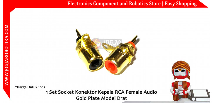 1 Set Socket Konektor Kepala RCA Female Audio Gold Plate Model Drat