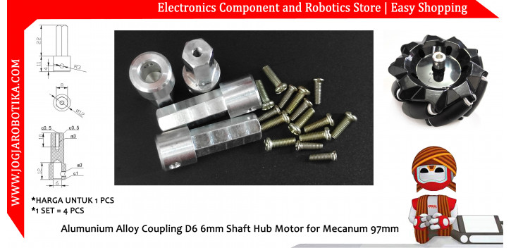 Alumunium Alloy Coupling D6 6mm Shaft Hub Motor for Mecanum 97mm