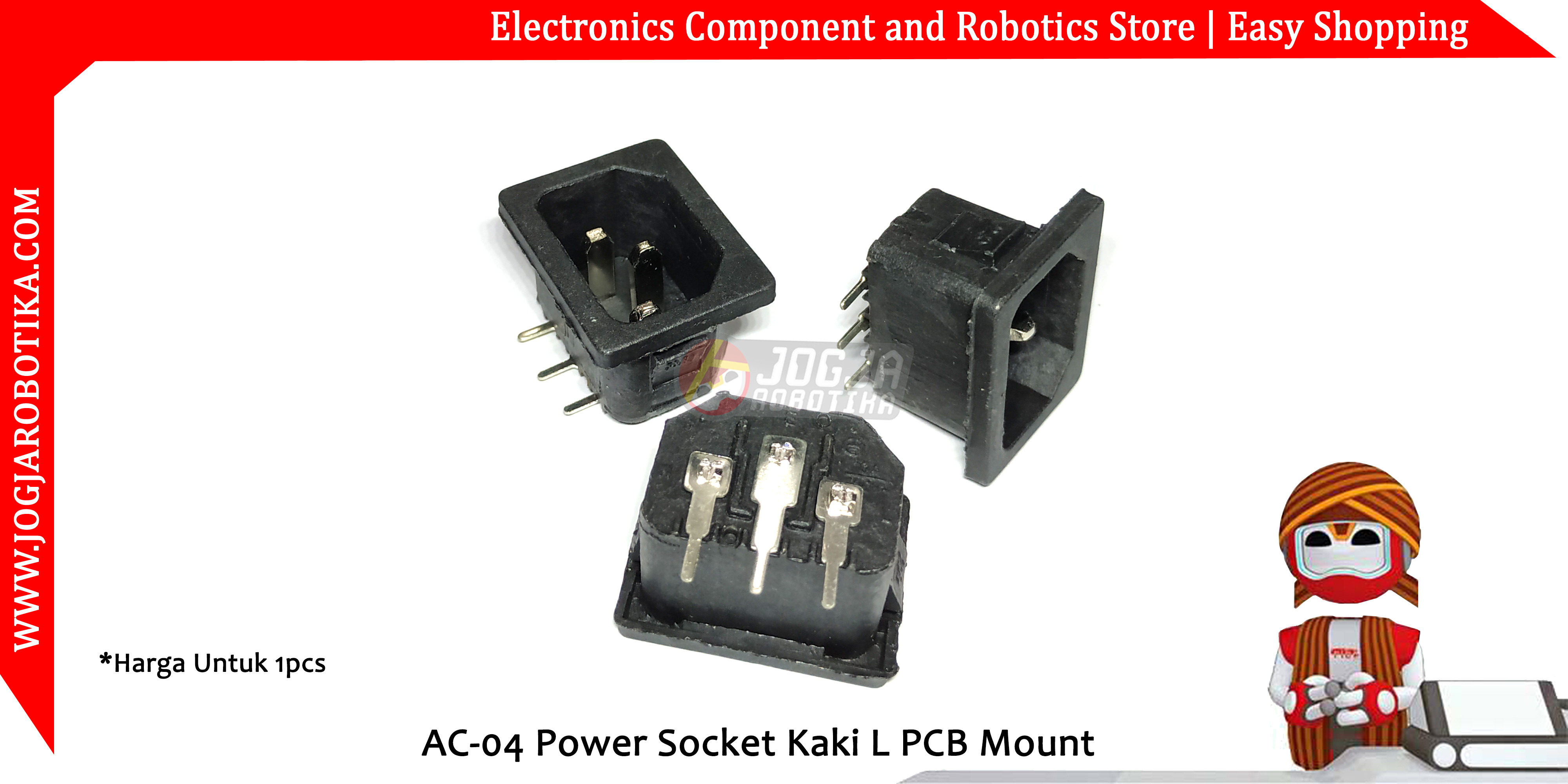 AC-04 Power Socket Kaki L PCB Mount