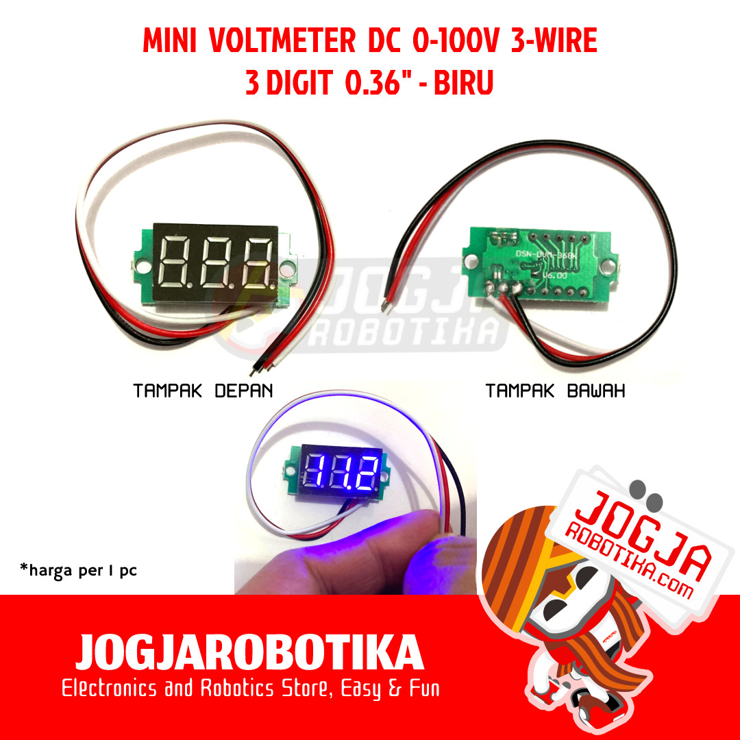Mini Voltmeter Digital 0.36 Inch Merah 3 Kabel 0-100V 4-30V DC