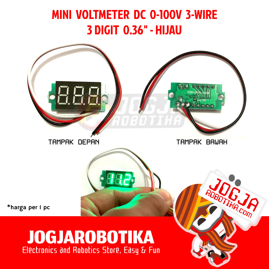 Mini Voltmeter Digital 0.36 Inch Merah 3 Kabel 0-100V 4-30V DC