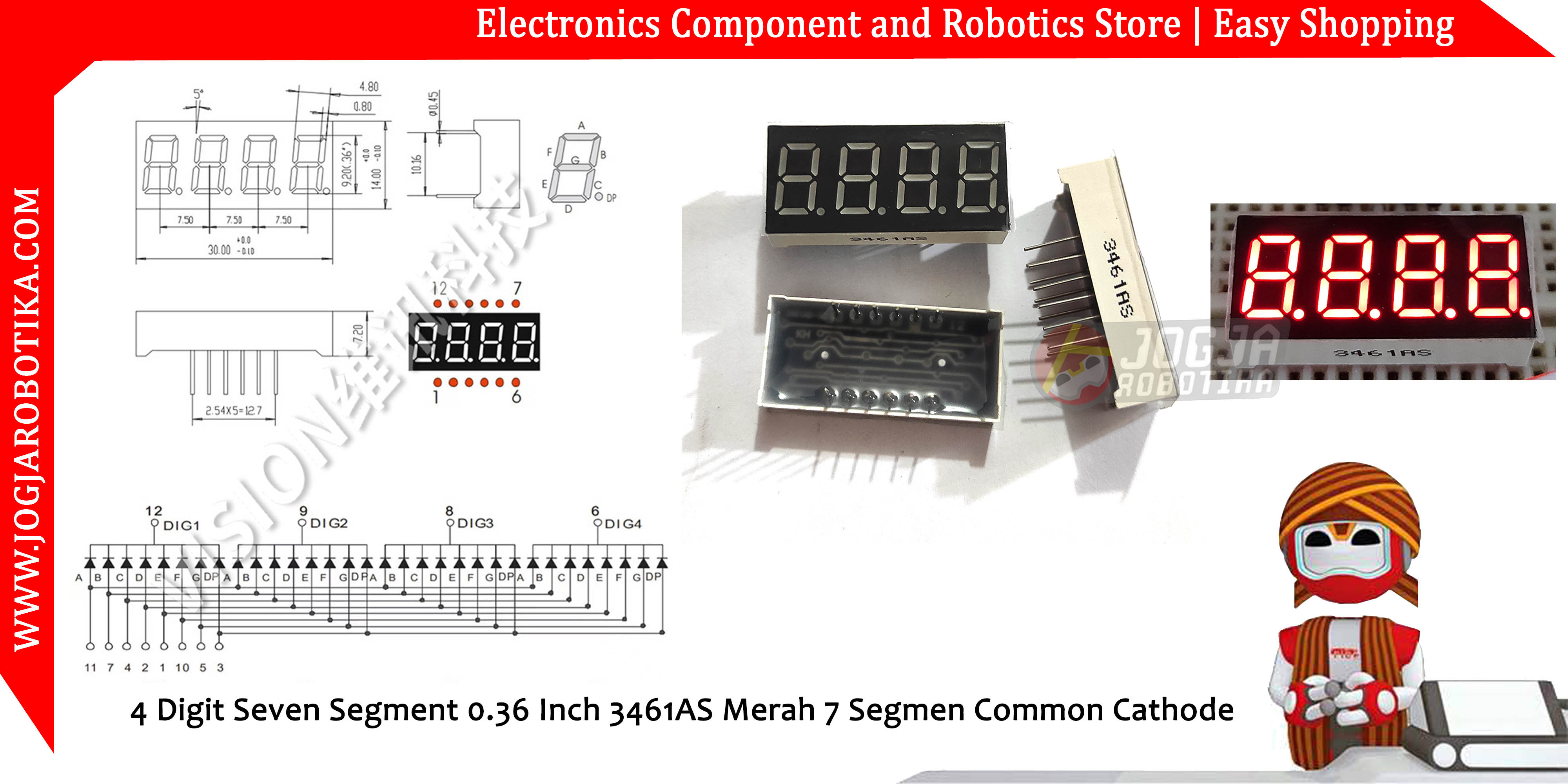 4 Digit Seven Segment 0.36 Inch 3461AS 3641AS Merah 7 Segmen Common Cathode