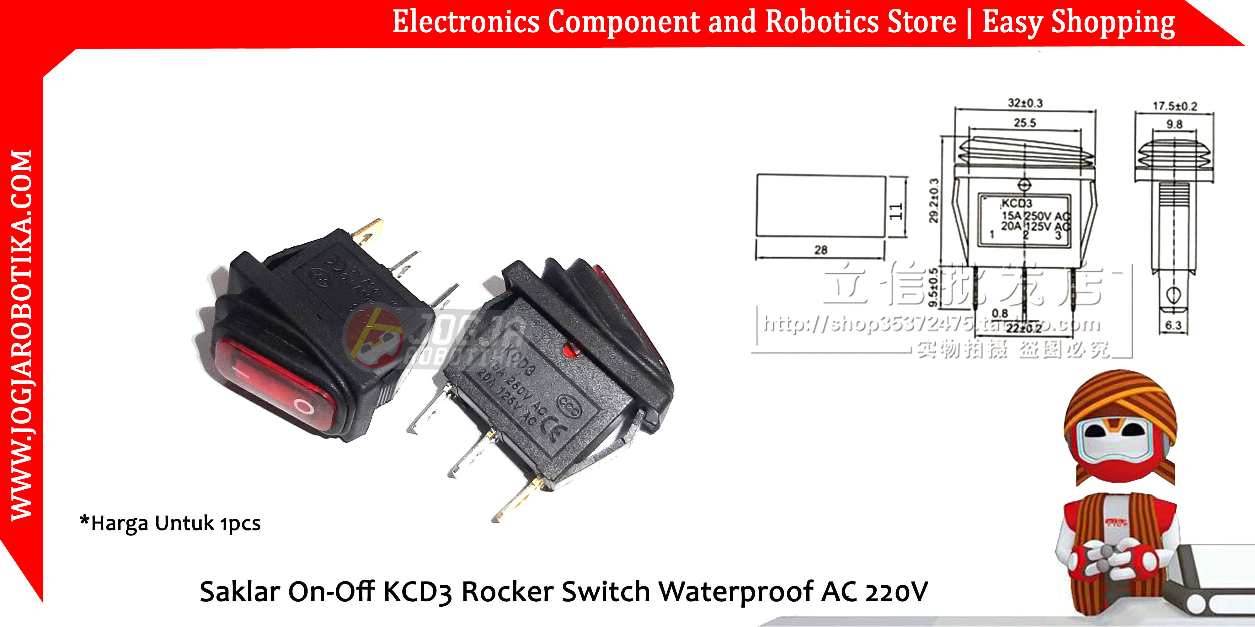 Saklar On-Off KCD3 Rocker Switch Waterproof AC 220V
