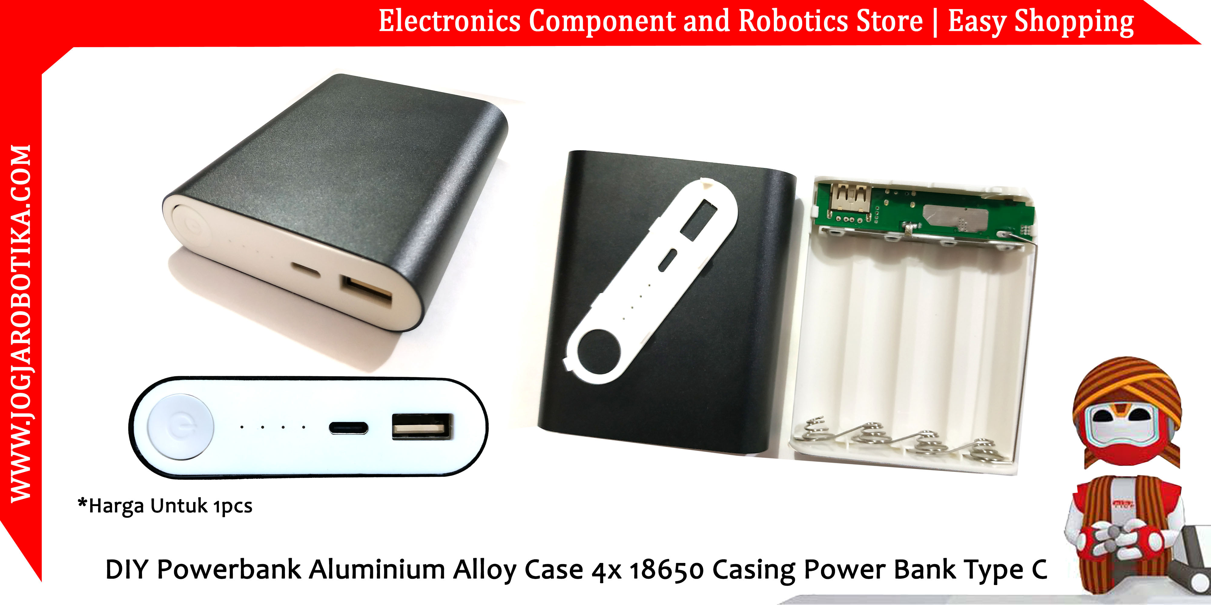 DIY Powerbank Aluminium Alloy Case 4x 18650 Casing Power Bank Type C