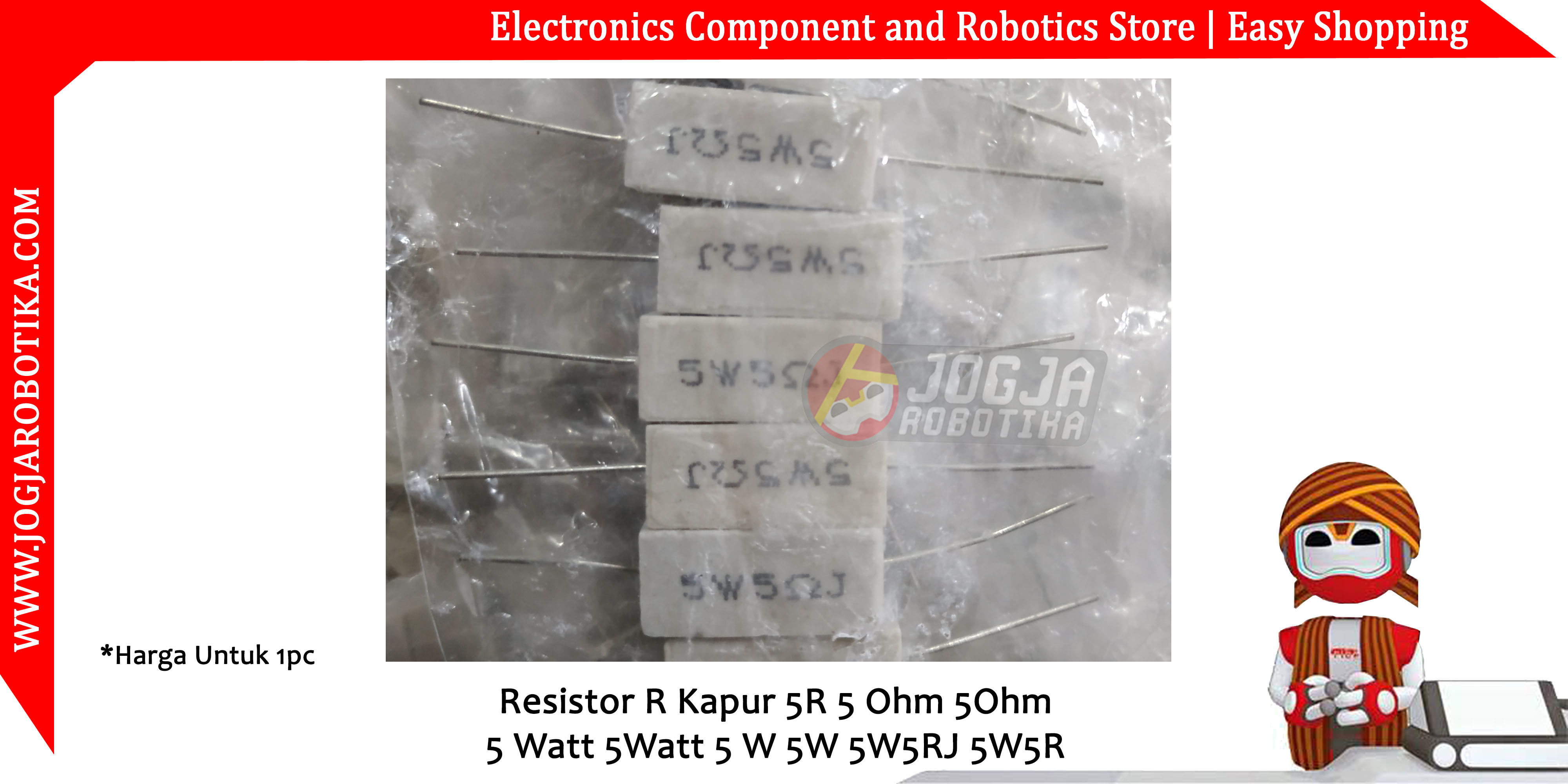 Resistor R Kapur 5R 5 Ohm 5Ohm 5 Watt 5Watt 5 W 5W 5W5RJ 5W5R