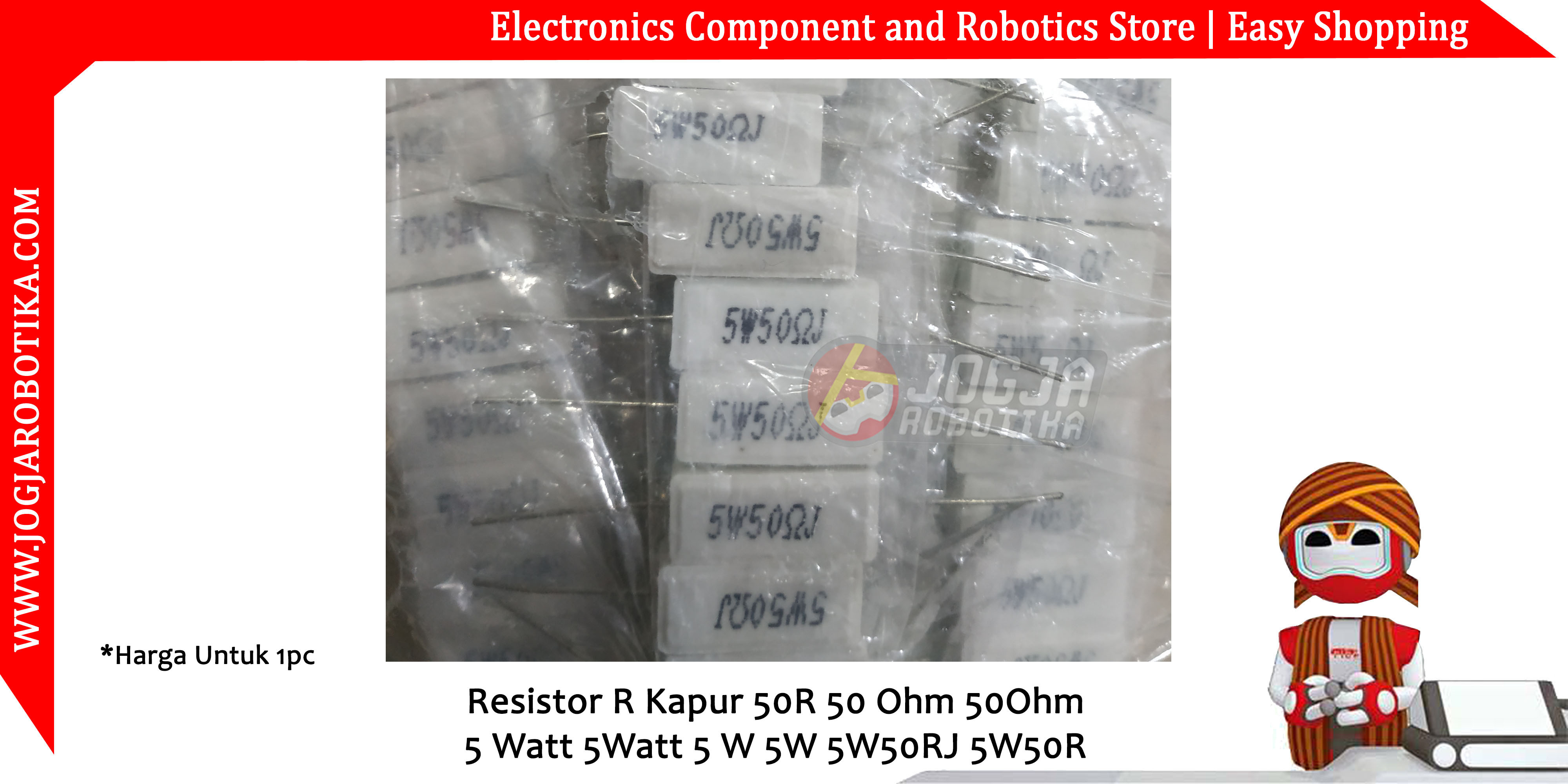 Resistor R Kapur 50R 50 Ohm 50Ohm 5 Watt 5Watt 5 W 5W 5W50RJ 5W50R