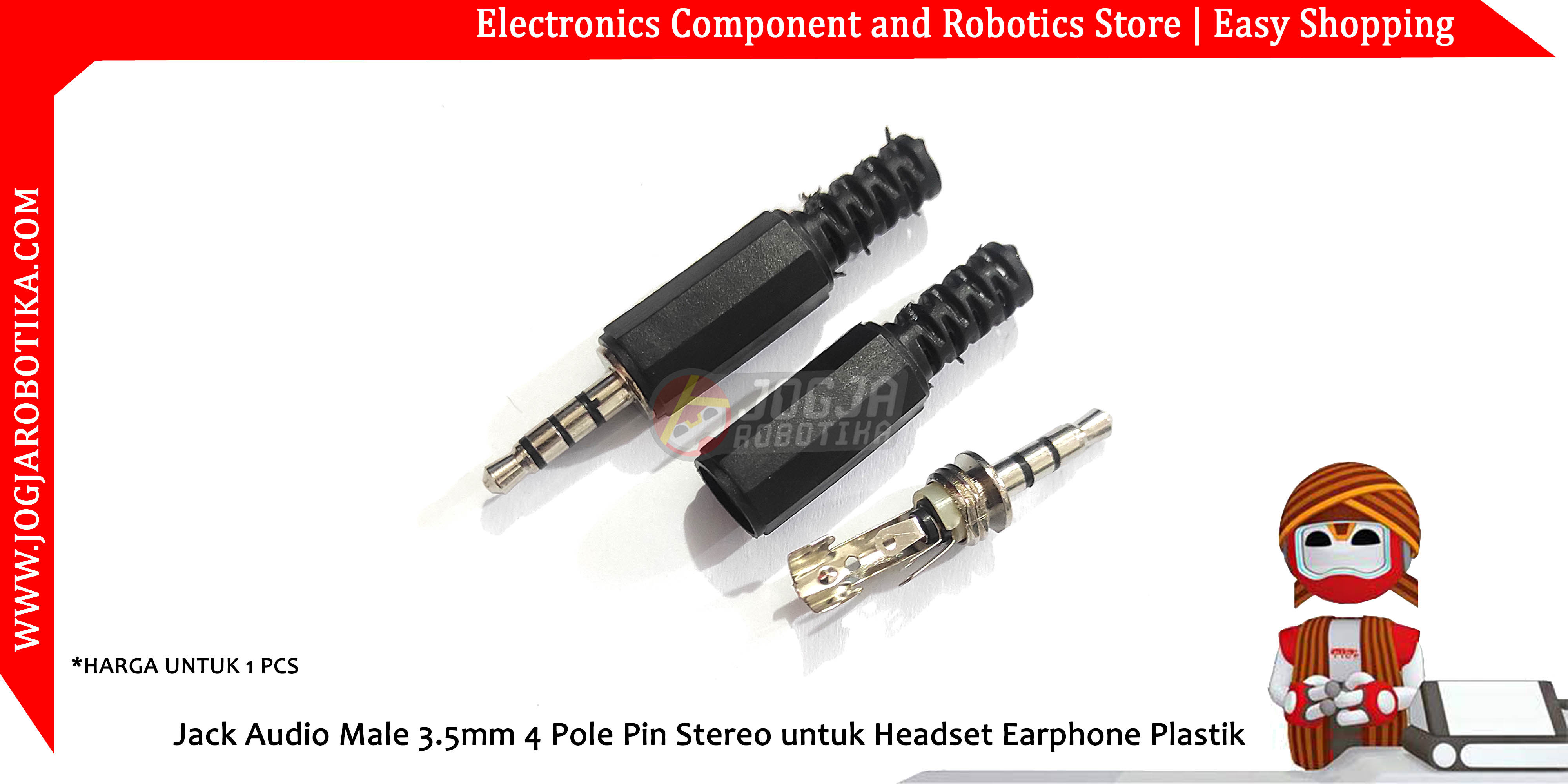 Jack Audio Male 3.5mm 4 Pole Pin Stereo untuk Headset Earphone Plastik