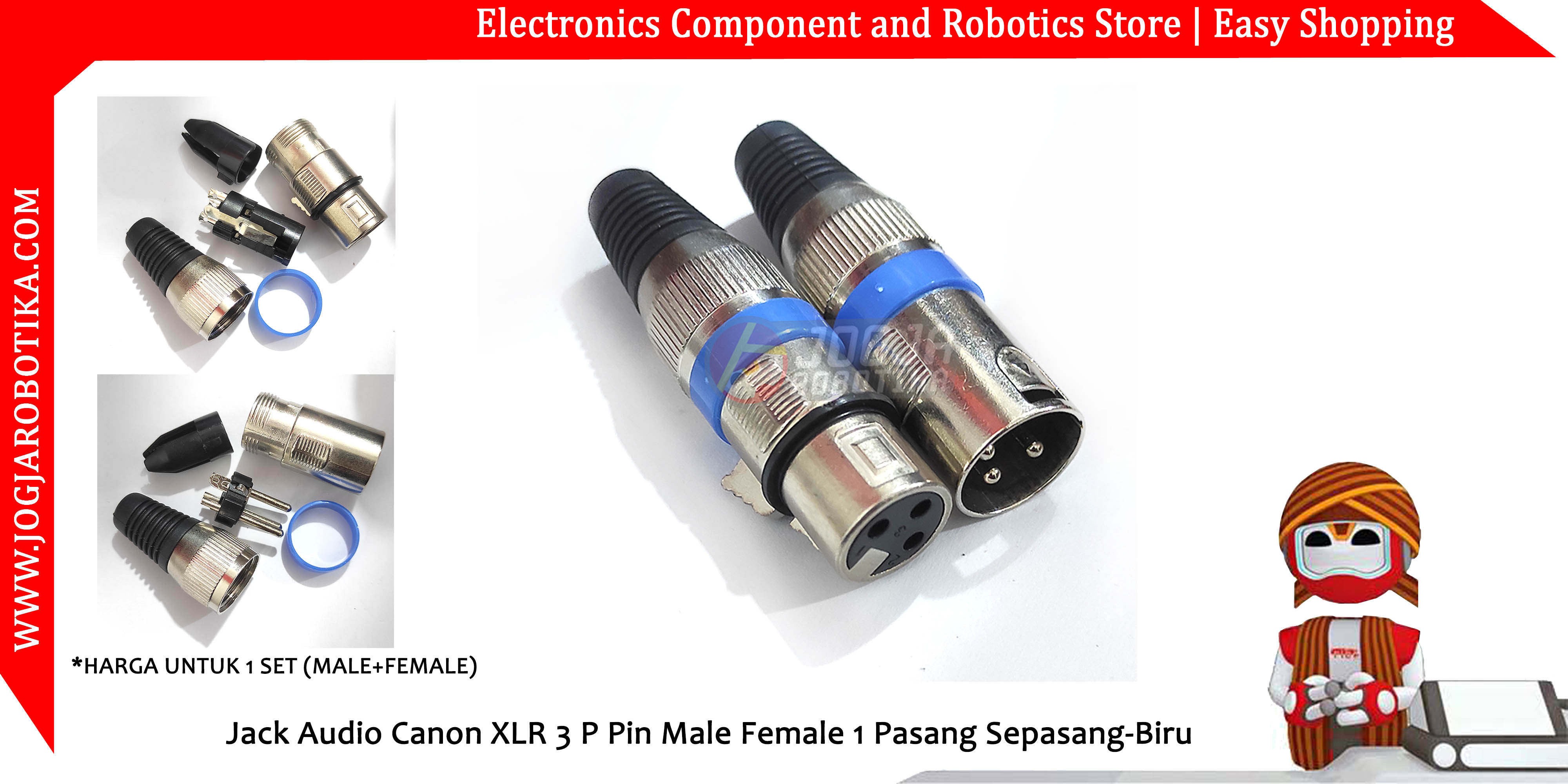 Jack Audio Canon XLR 3 P Pin Male Female 1 Pasang Sepasang-Biru