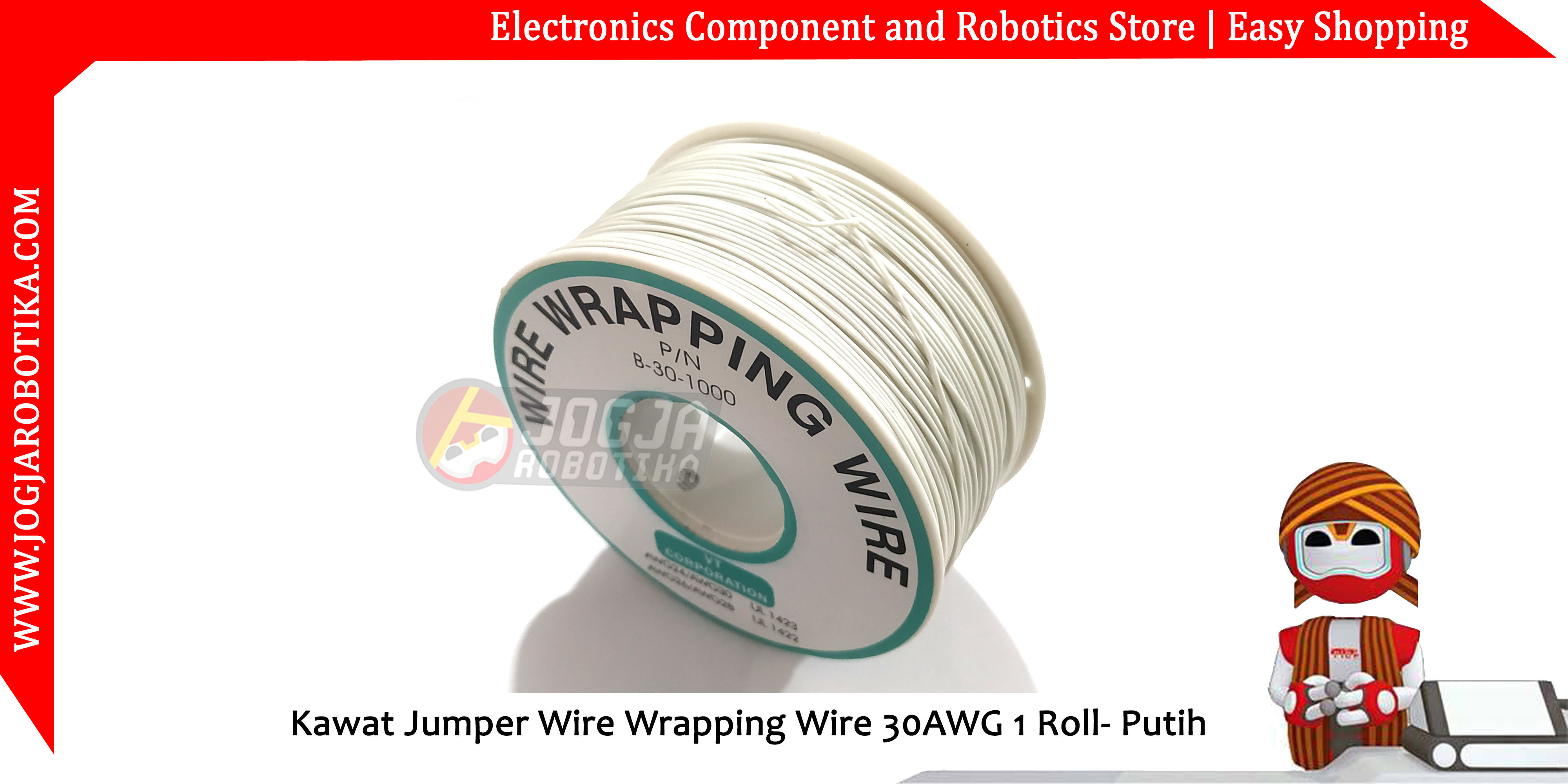Kawat Jumper Wire Wrapping Wire 30AWG 1 Roll - Putih
