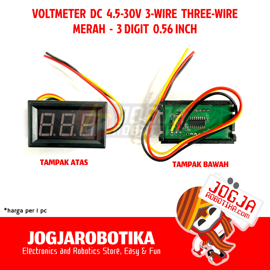 THREE WIRE 4.5-30V DC DIGITAL VOLTMETER 3 KABEL 0.56 INCH DISPLAY MERAH