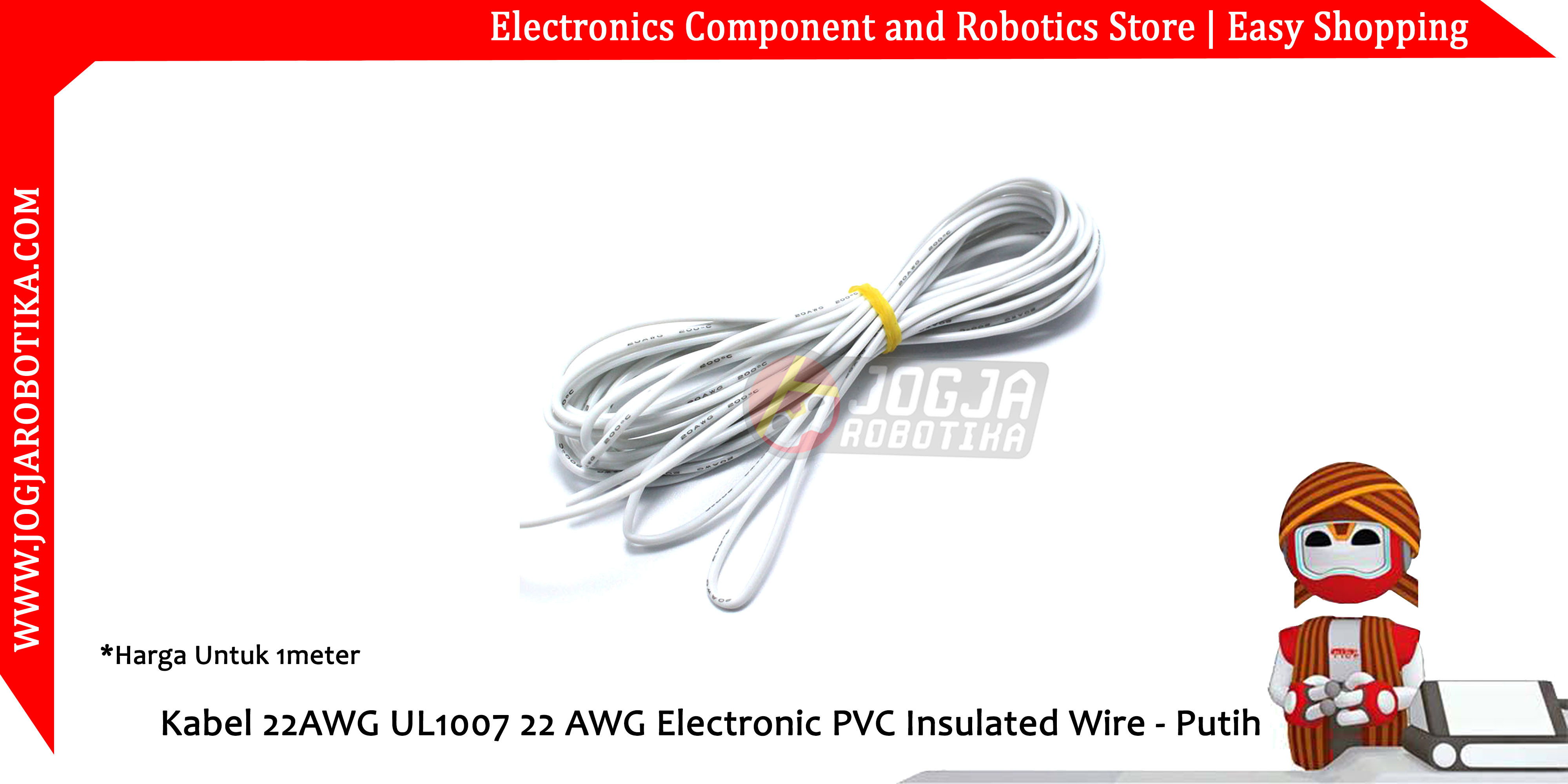 Kabel 22AWG UL1007 22 AWG Electronic PVC Insulated Wire - Putih