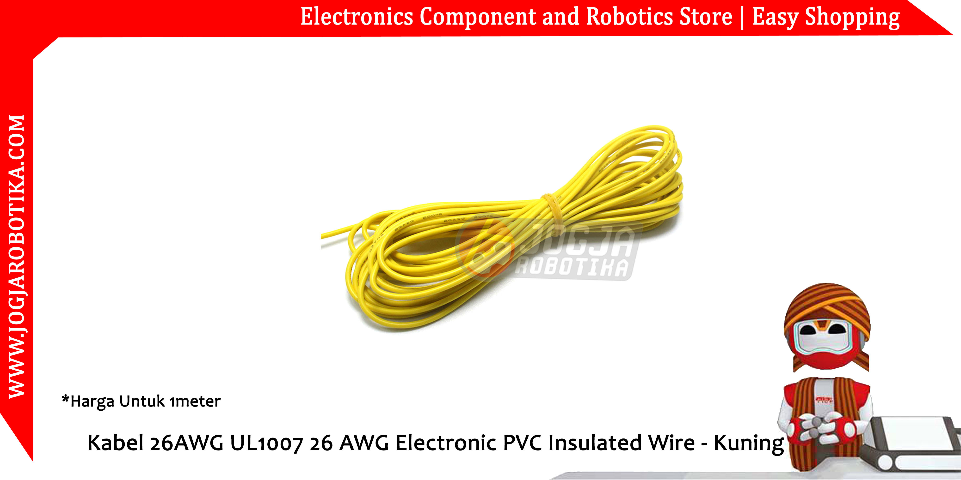 Kabel 26AWG UL1007 26 AWG Electronic PVC Insulated Wire - Kuning