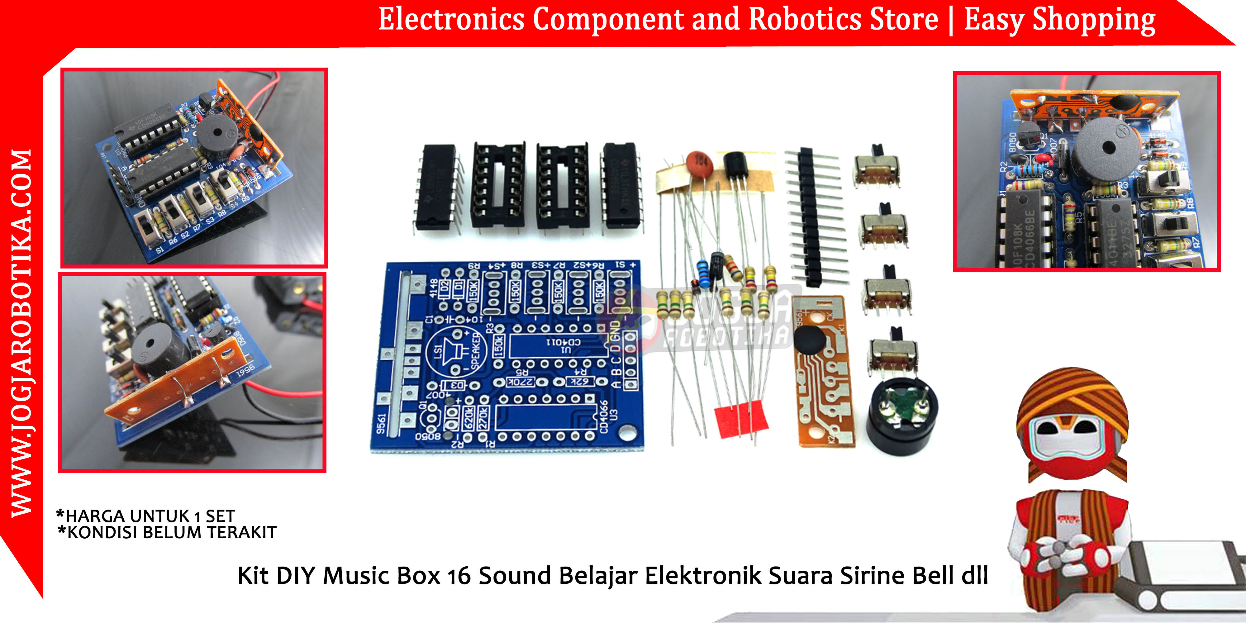 Kit DIY Music Box 16 Sound Belajar Elektronik Suara Sirine Bell dll