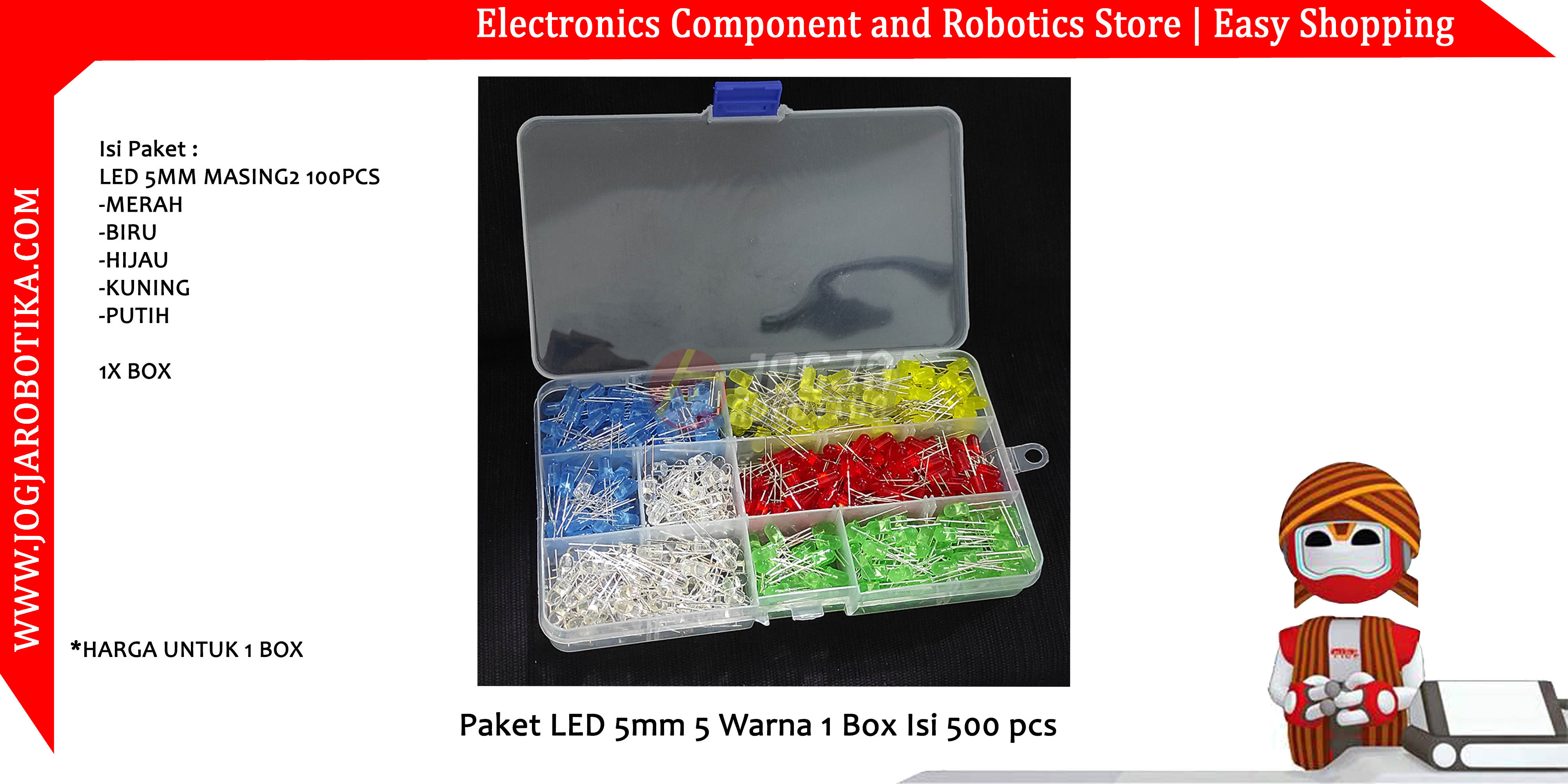 Paket LED 3mm 5 Warna 1 Box Isi 500 pcs