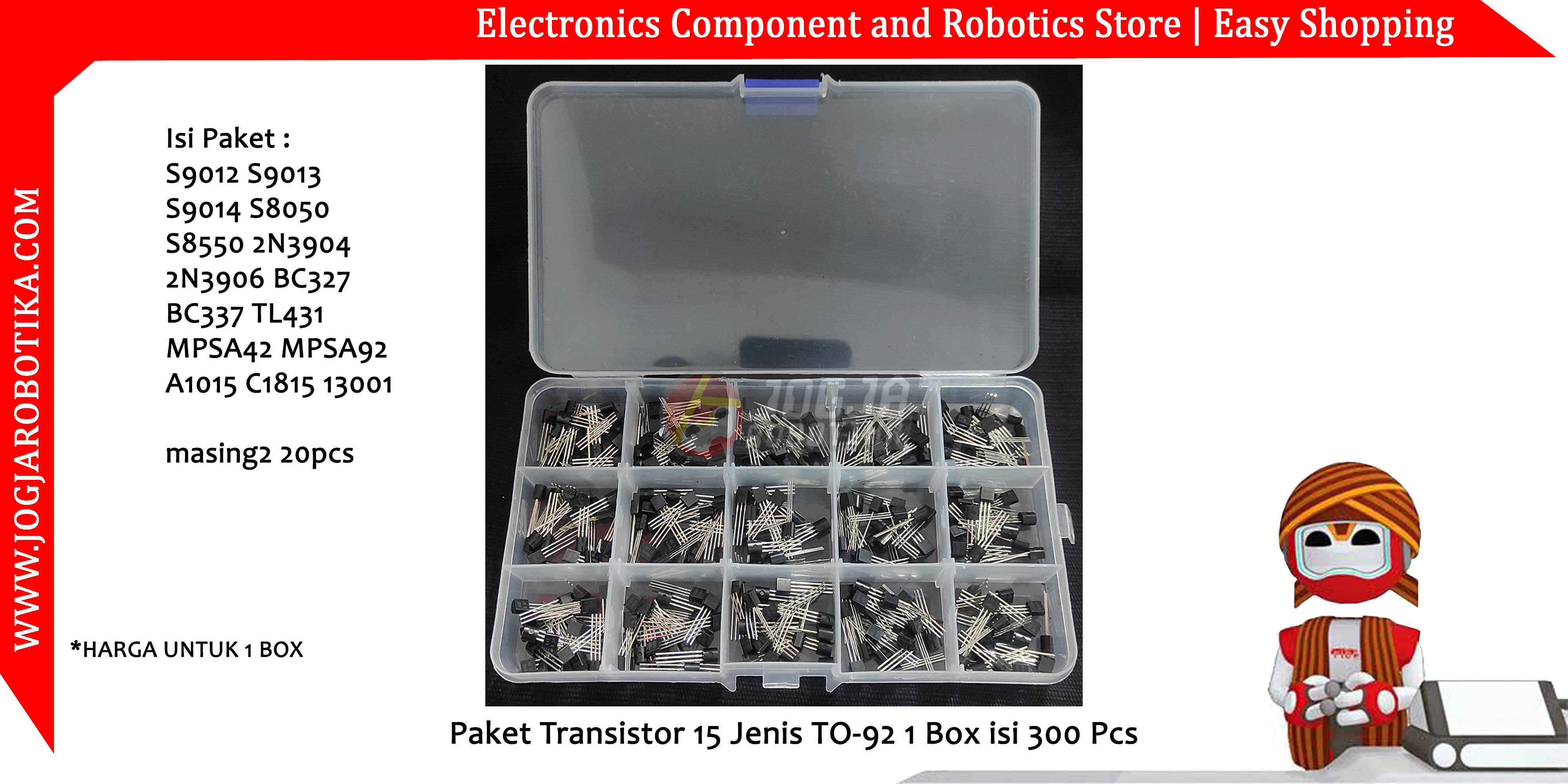 Paket Transistor 15 Jenis TO-92 1 Box isi 300 Pcs