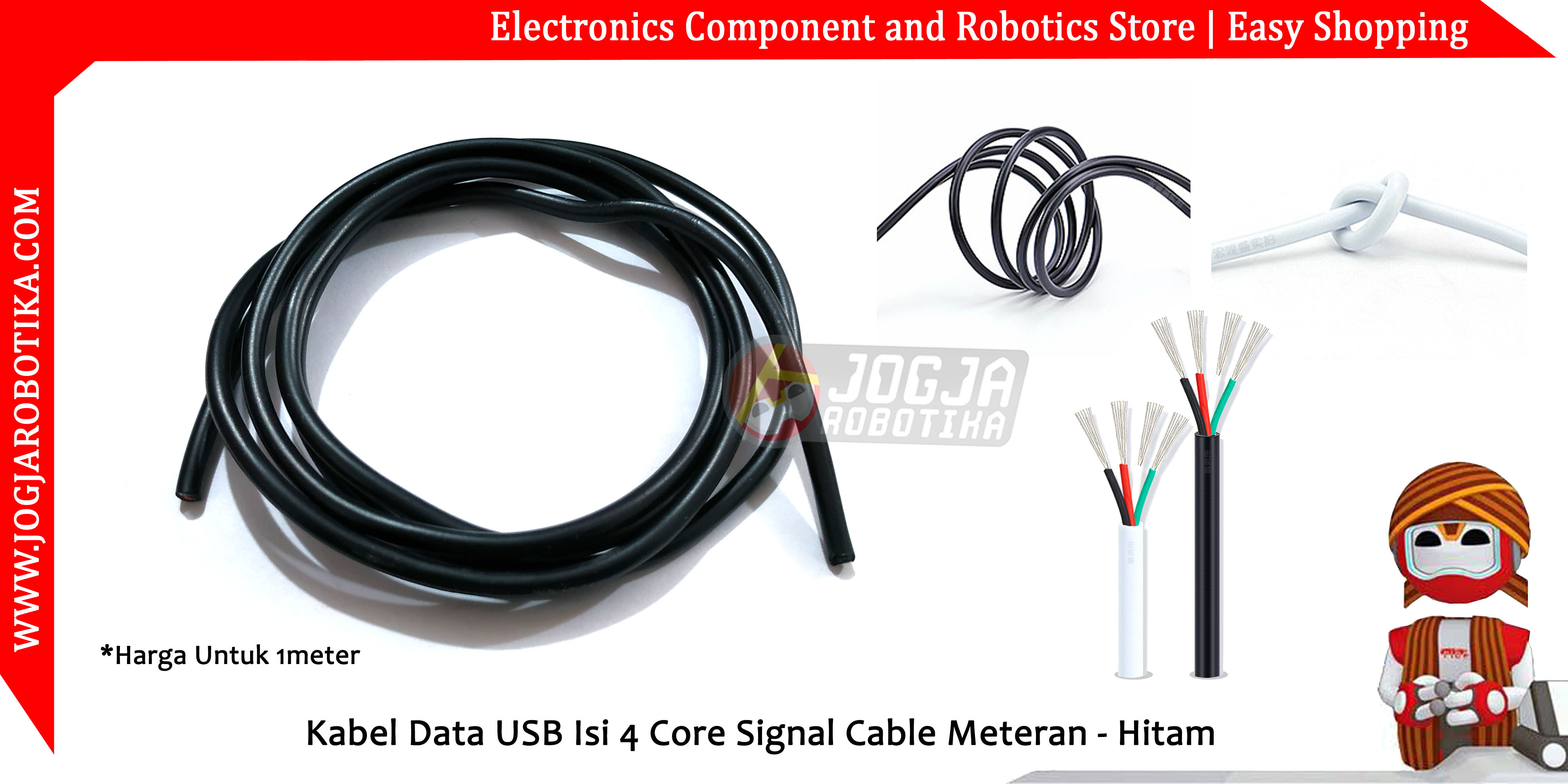 Kabel Data USB Isi 4 Core Signal Cable Meteran - Hitam