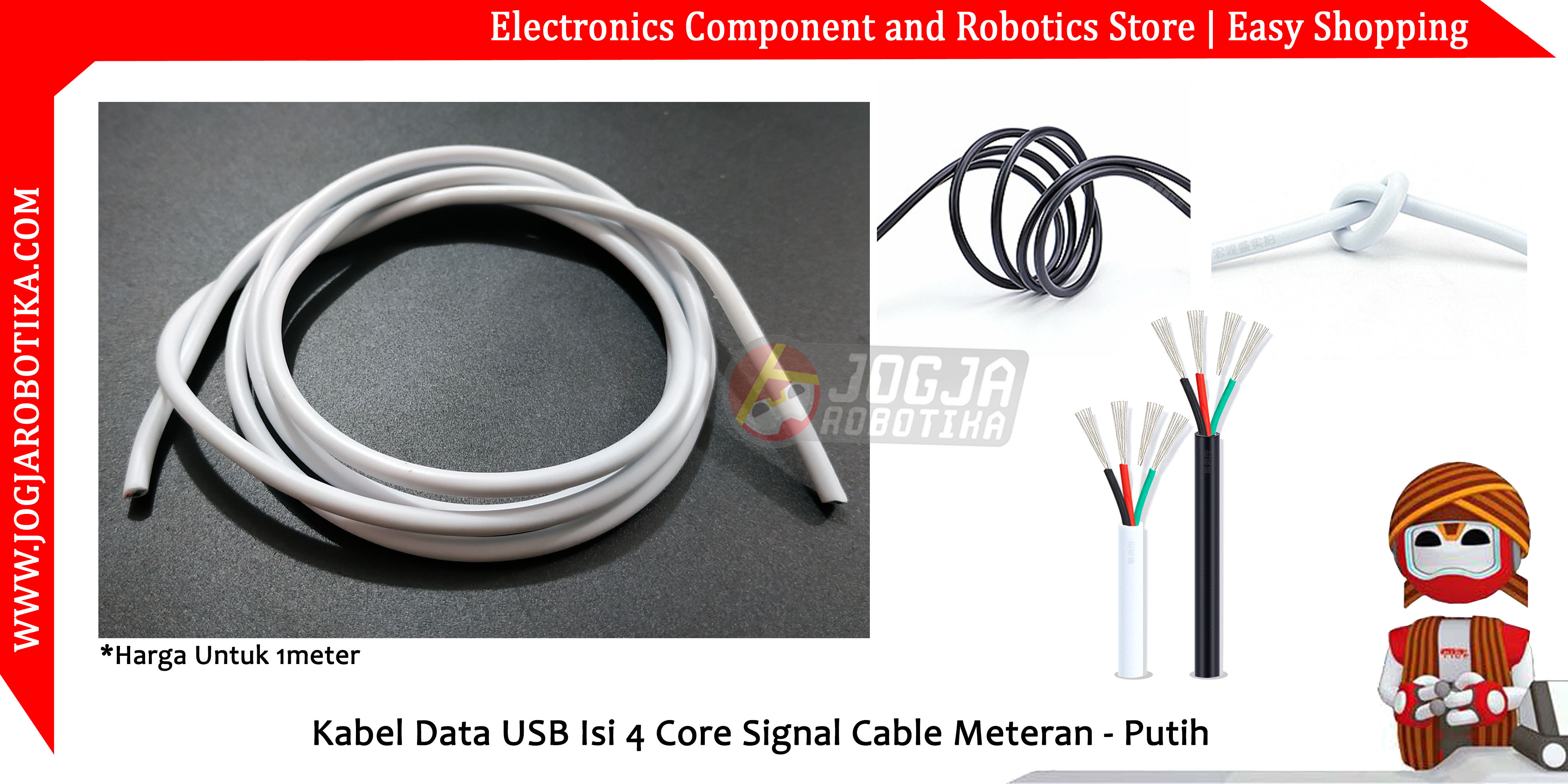 Kabel Data USB Isi 4 Core Signal Cable Meteran - Putih