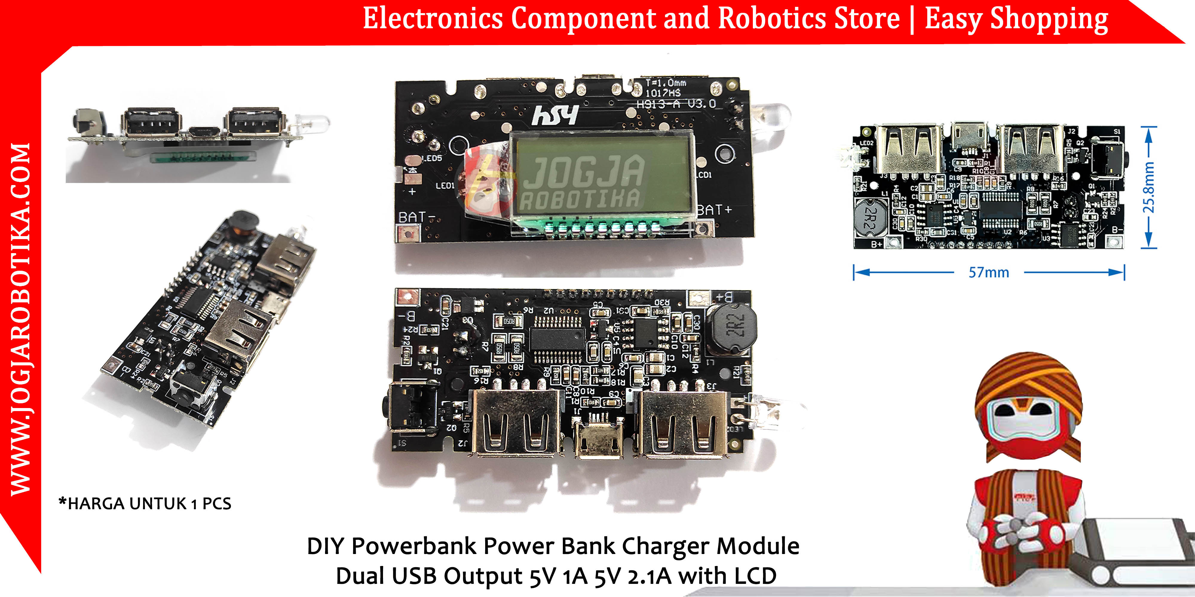 DIY Powerbank Power Bank Charger Module Dual USB Output 5V 1A 5V 2.1A with LCD