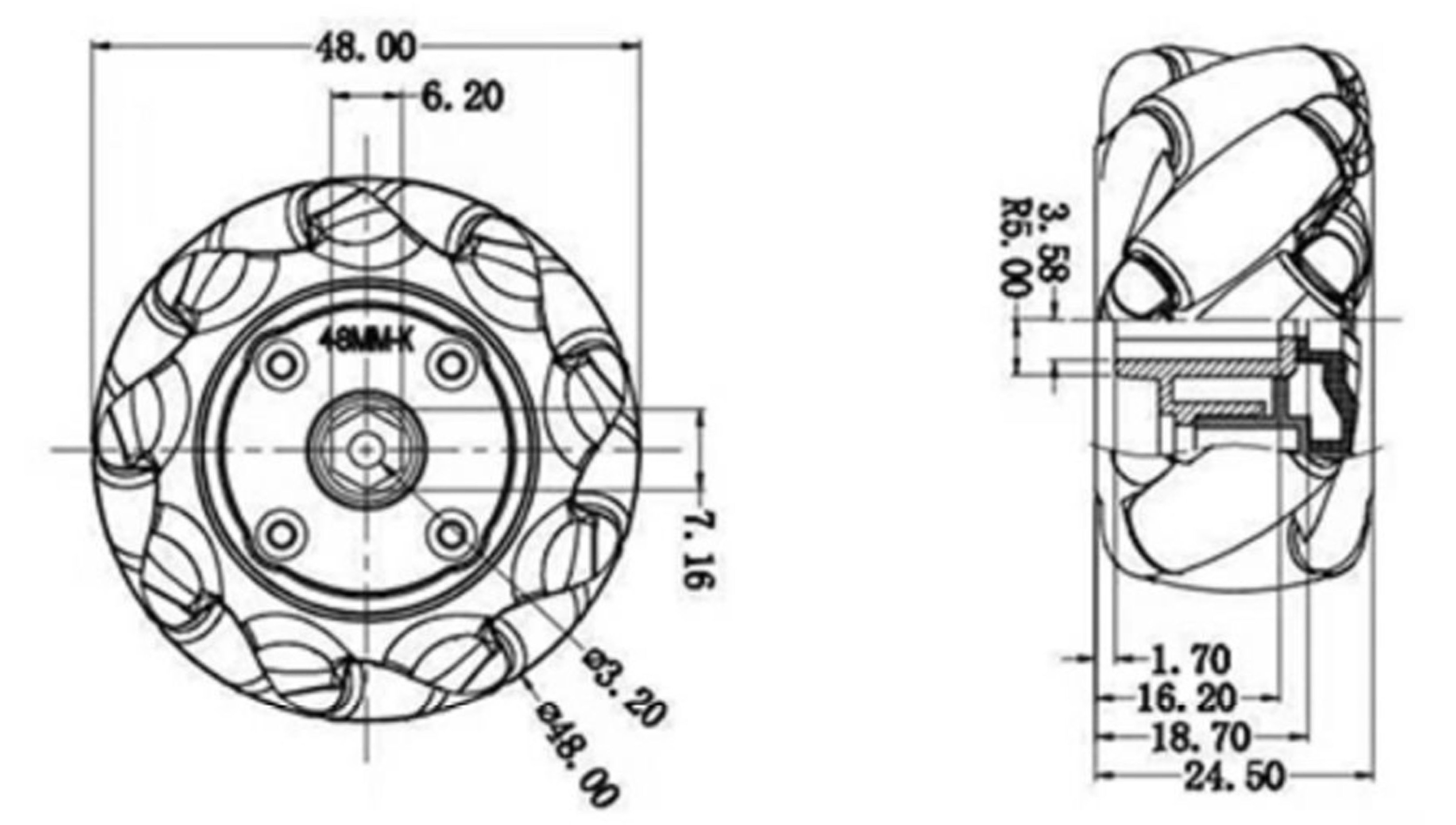 1 set 48mm Mecanum Wheel Support Motor TT Kuning N20