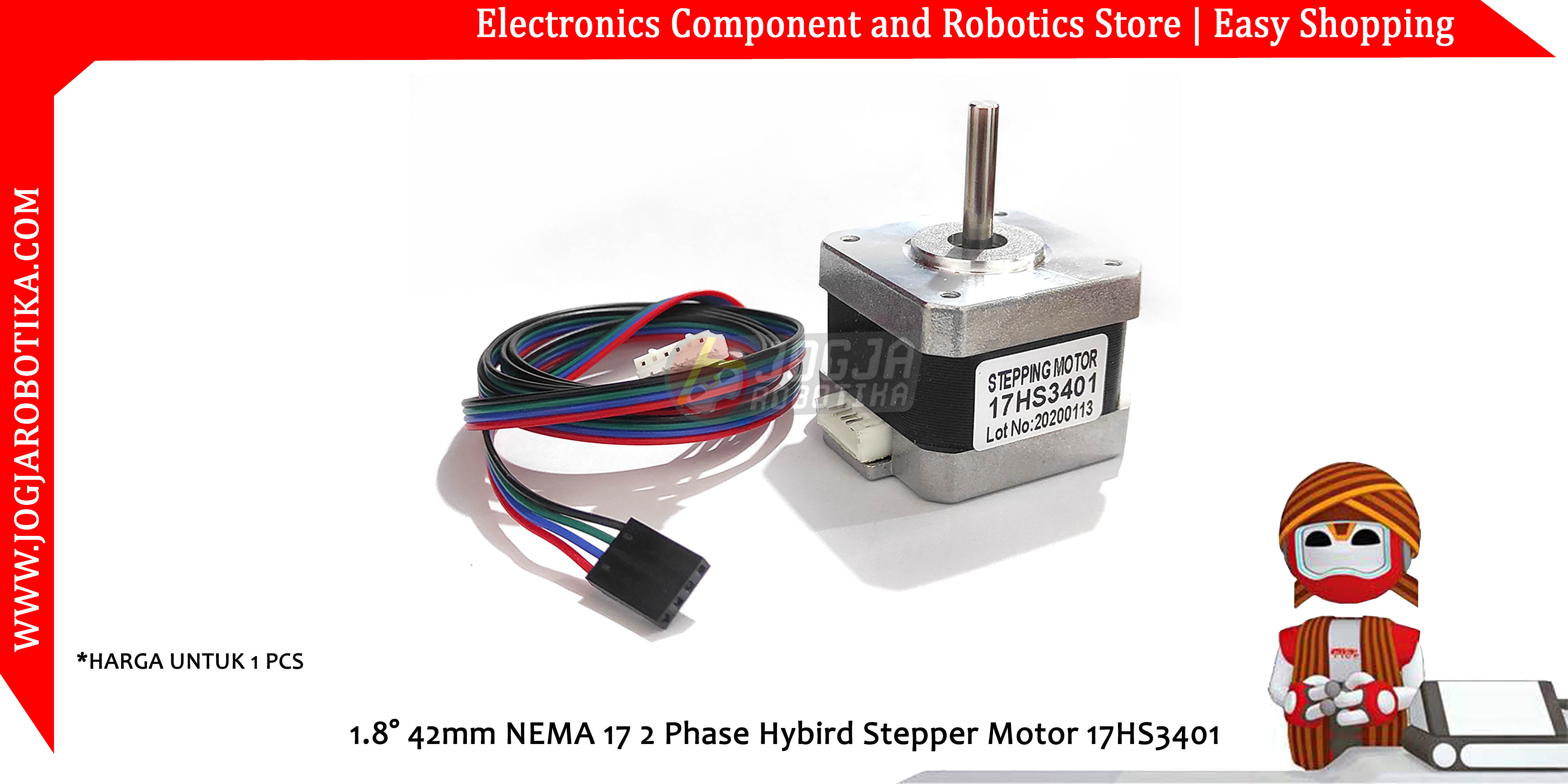 1.8° 42mm NEMA 17 2 Phase Hybird Stepper Motor 17HS3401