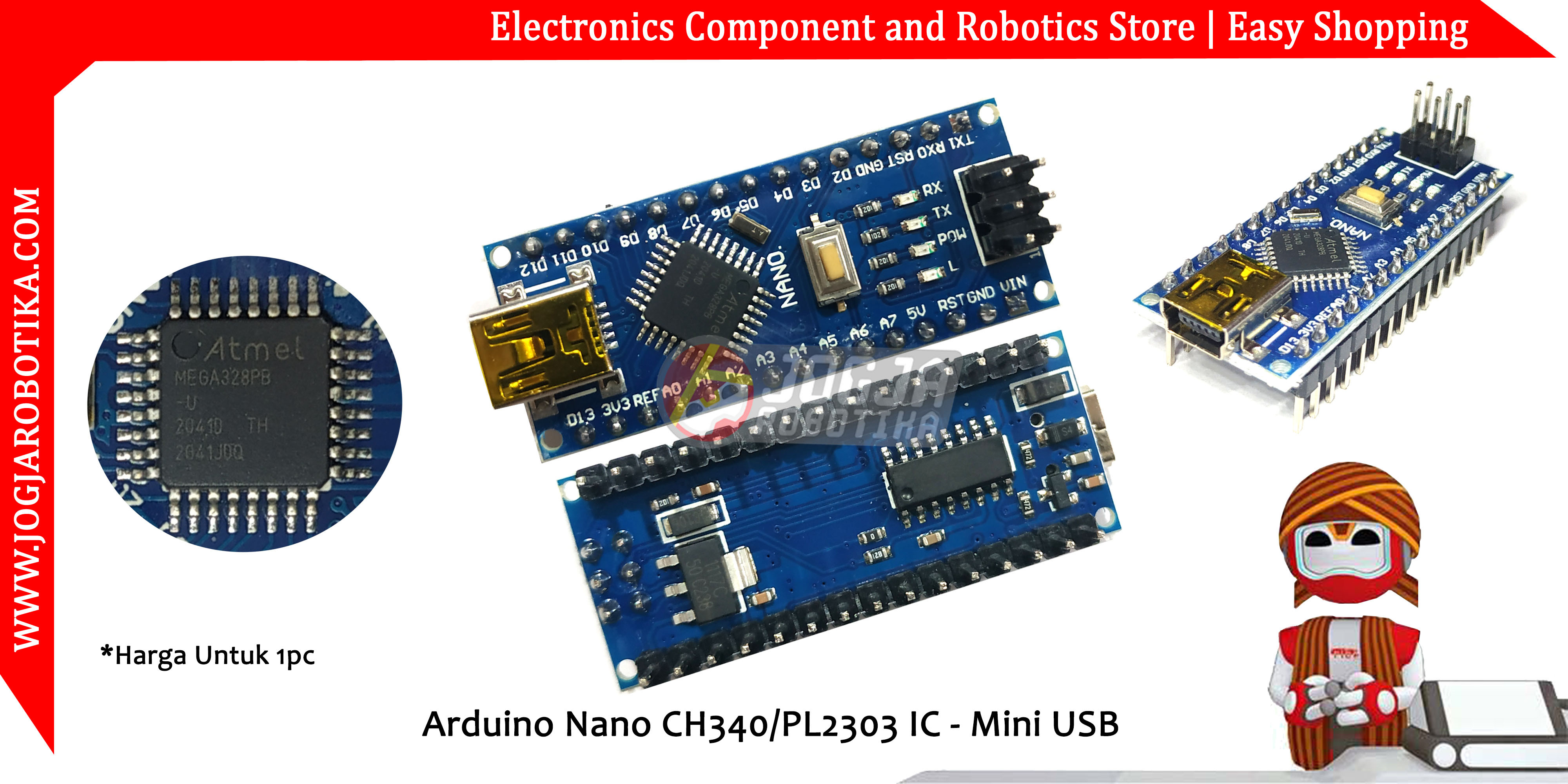 Arduino Nano CH340/FT232 (kw) IC - Mini USB Tersolder