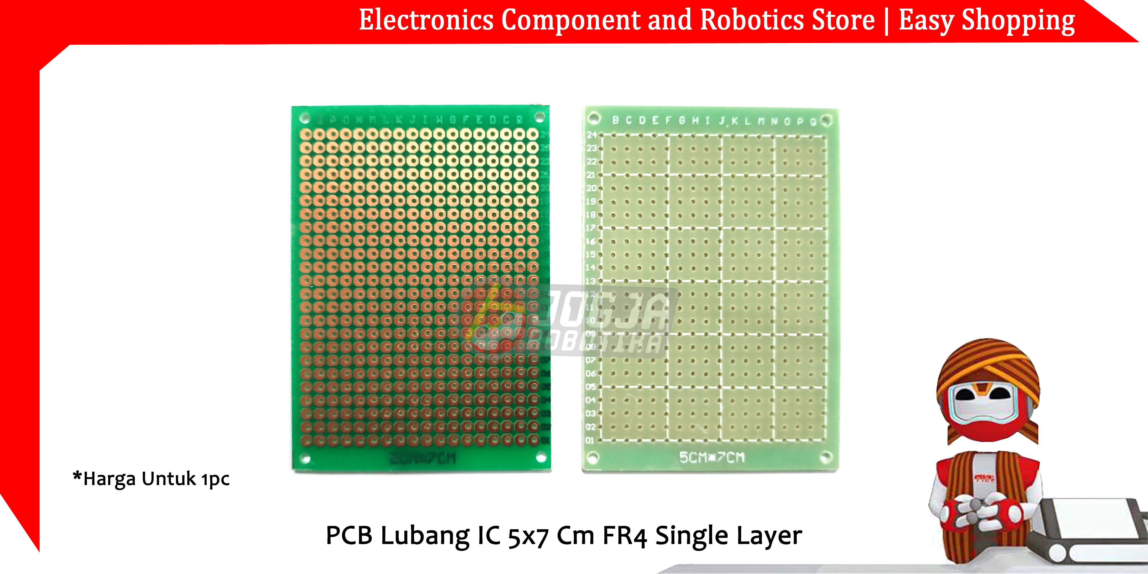 PCB Lubang IC 5x7 Cm FR4 Single Layer