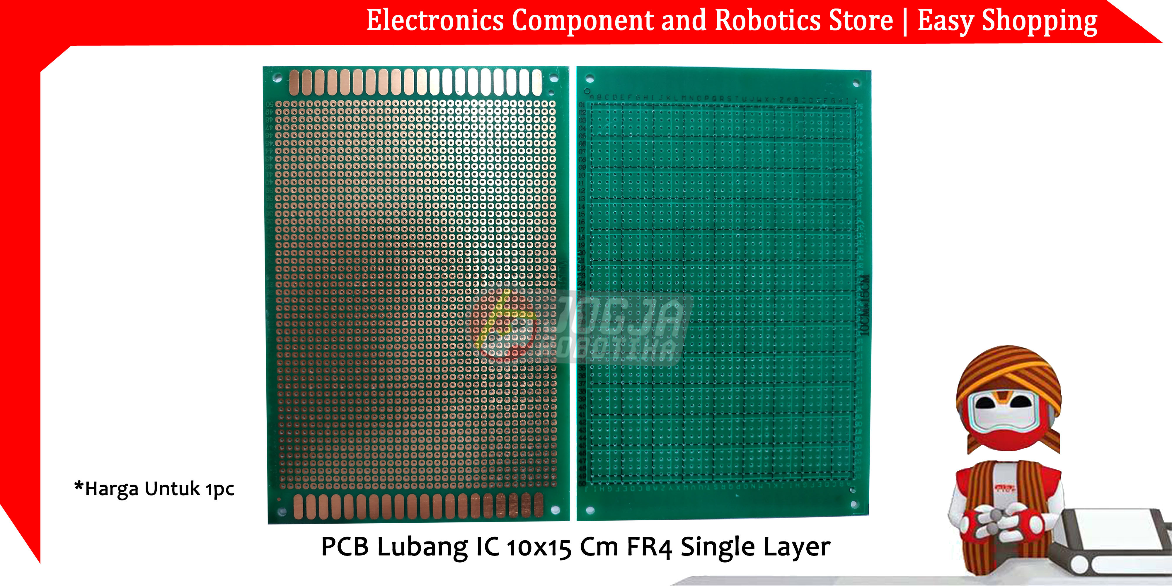 PCB Lubang IC 10x15 Cm FR4 Single Layer