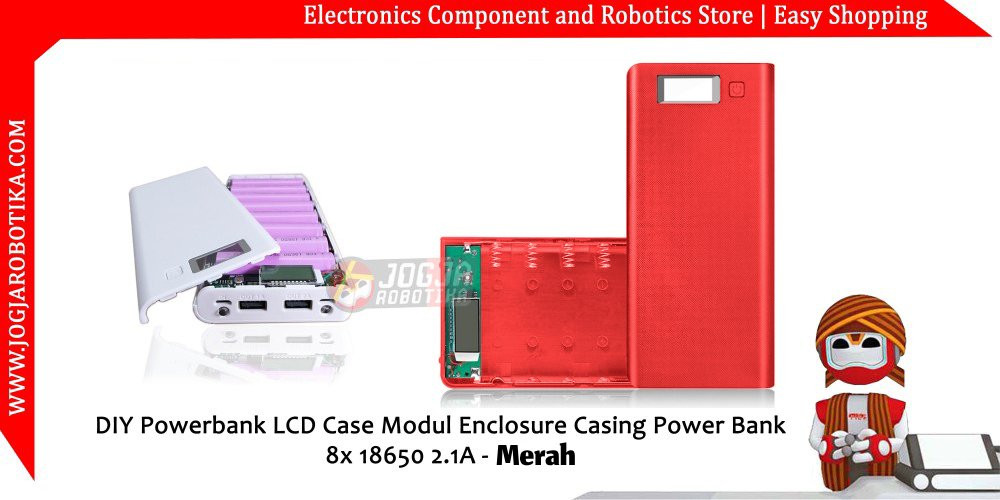 DIY Powerbank LCD Case Modul Enclosure Casing Power Bank 8x 18650 2.1A - Magenta
