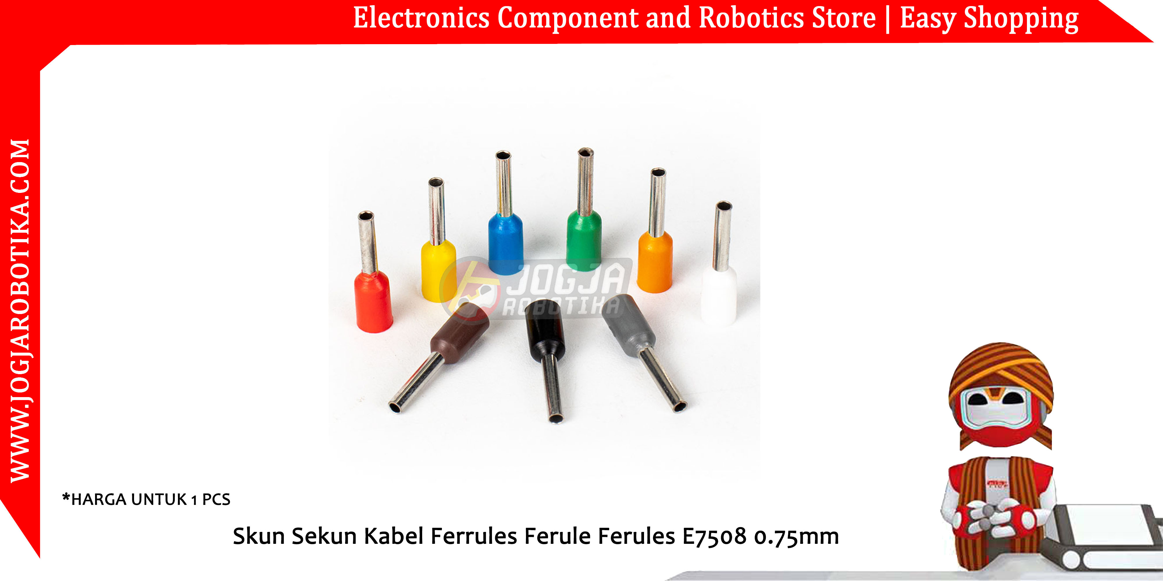 Skun Sekun Kabel Ferrules Ferule Ferules E7508 0.75mm - Merah