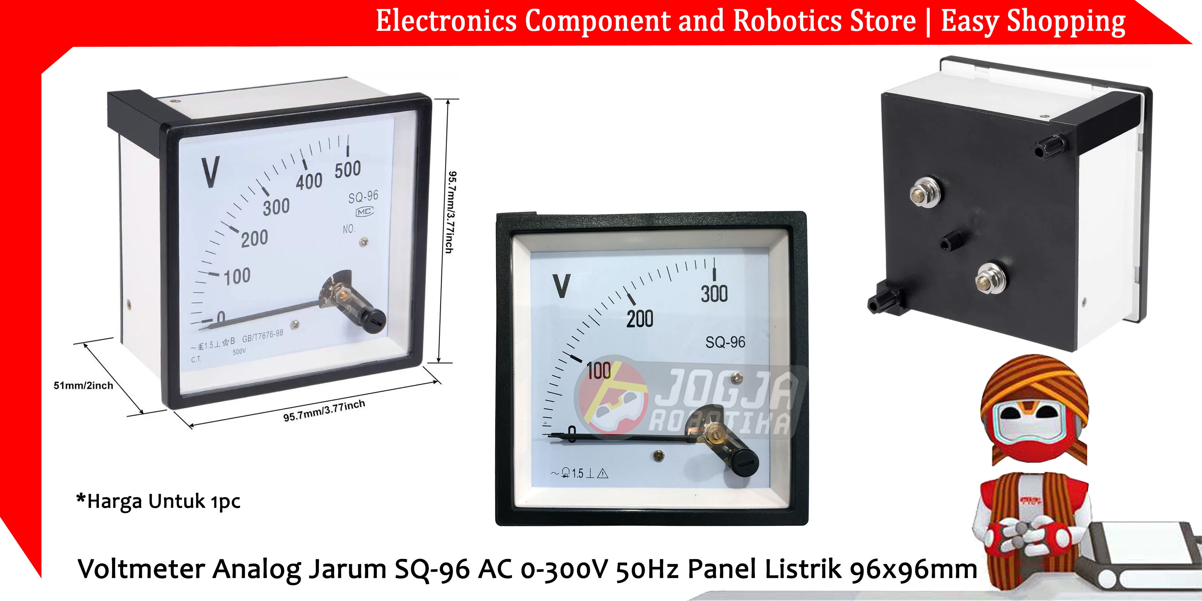 Voltmeter Analog Jarum SQ-96 AC 0-300V 50Hz Panel Listrik 96x96mm