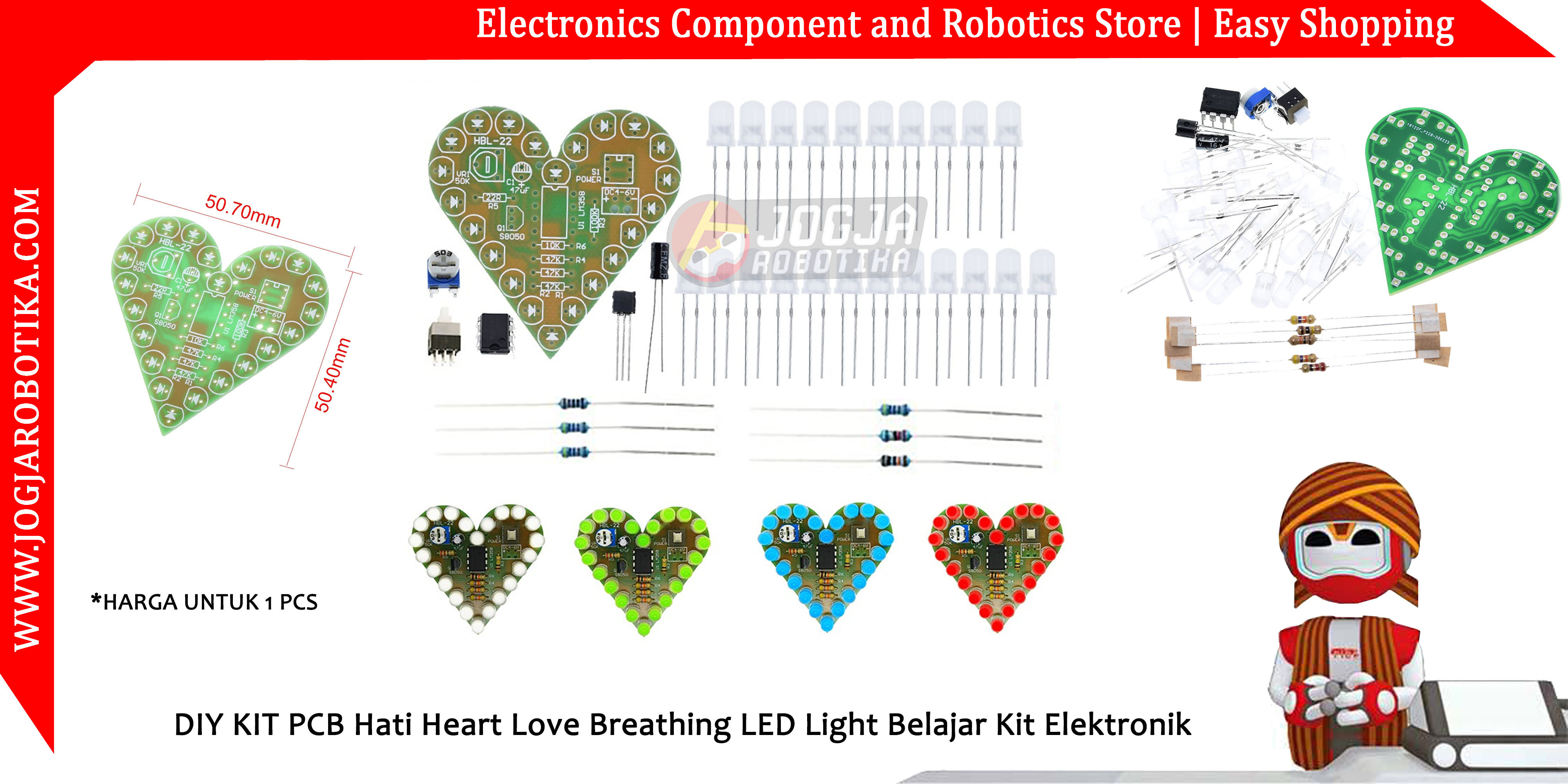 DIY KIT PCB Hati Heart Love Breathing LED Light Belajar Kit Elektronik -Hijau