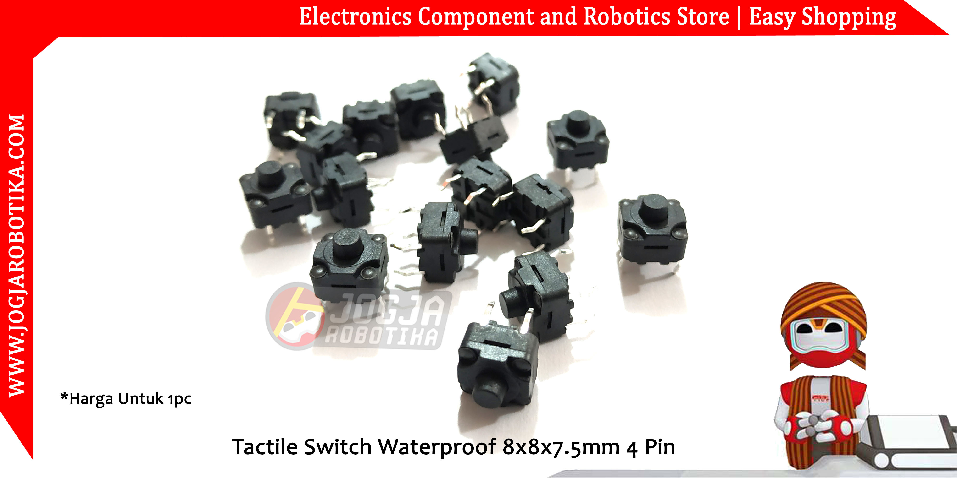 Tactile Switch Waterproof 8x8x7.5mm 4 Pin