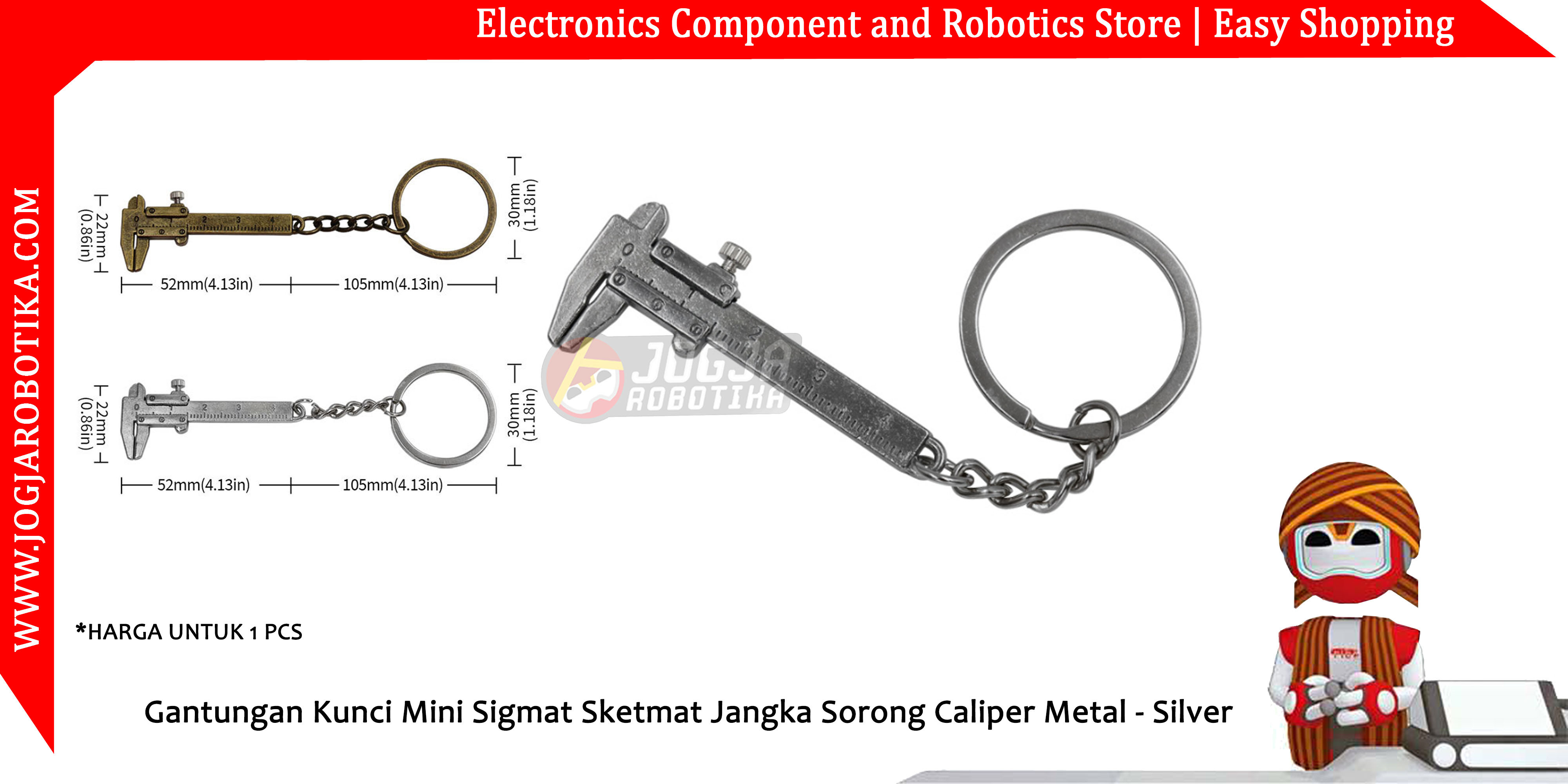 Gantungan Kunci Mini Sigmat Sketmat Jangka Sorong Caliper Metal - Silver