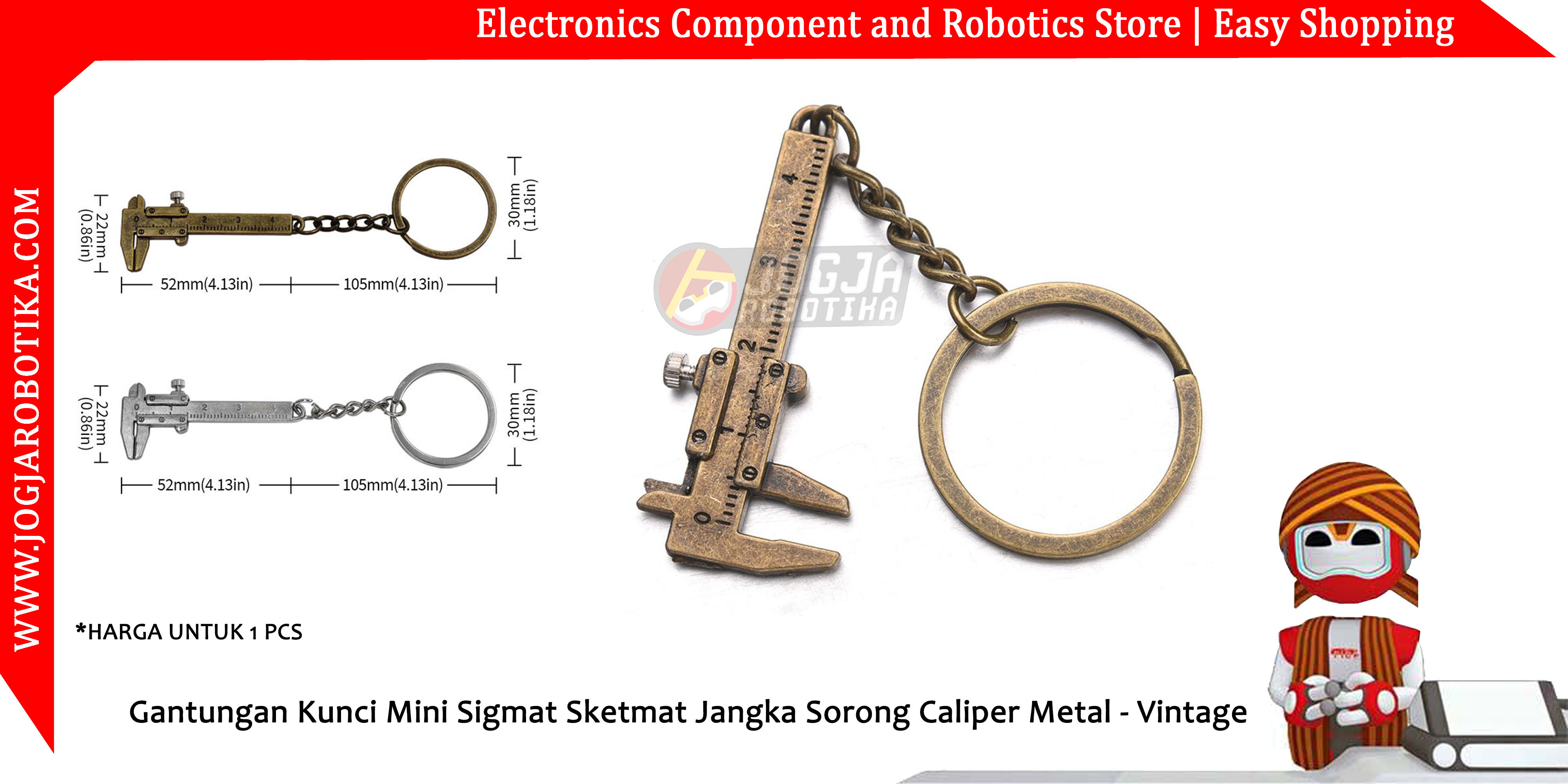 Gantungan Kunci Mini Sigmat Sketmat Jangka Sorong Caliper Metal - Vintage