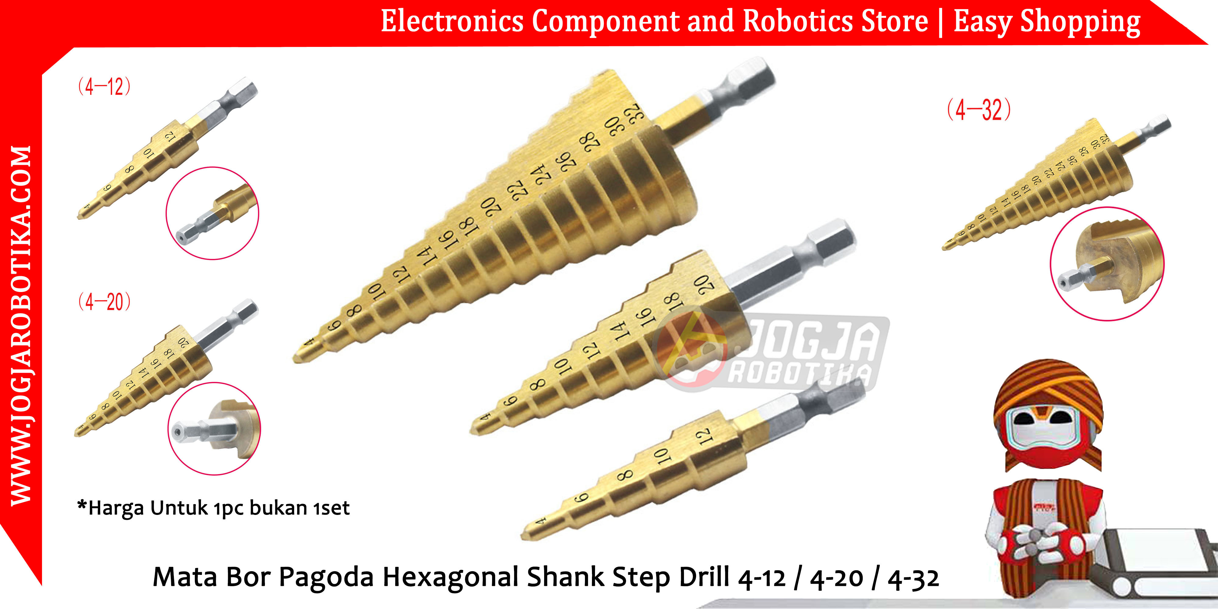 Mata Bor Pagoda Hexagonal Shank Multi Step Drill 4-20