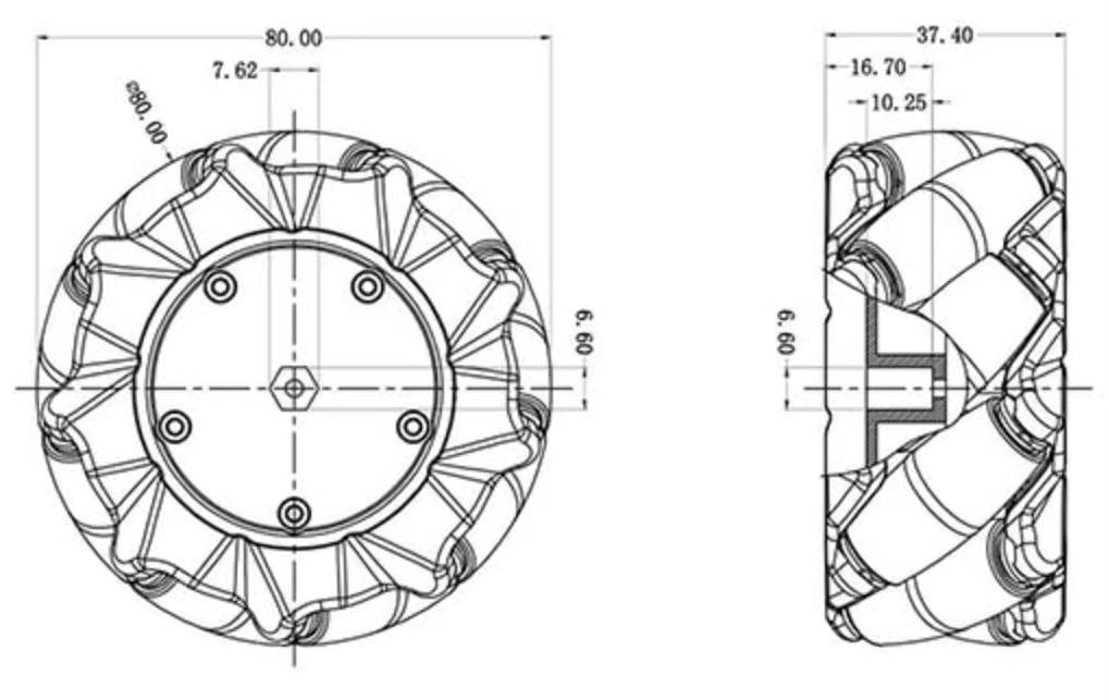 1 Set 80mm Mecanum Wheel Support Motor TT Kuning N20