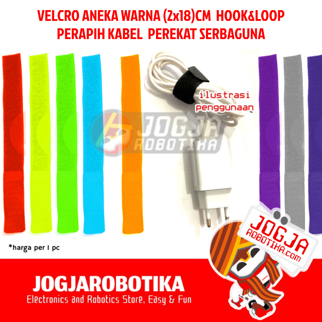 VELCRO ANEKA WARNA (2X18)CM HOOK+LOOP PERAPIH KABEL PEREKAT SERBAGUNA