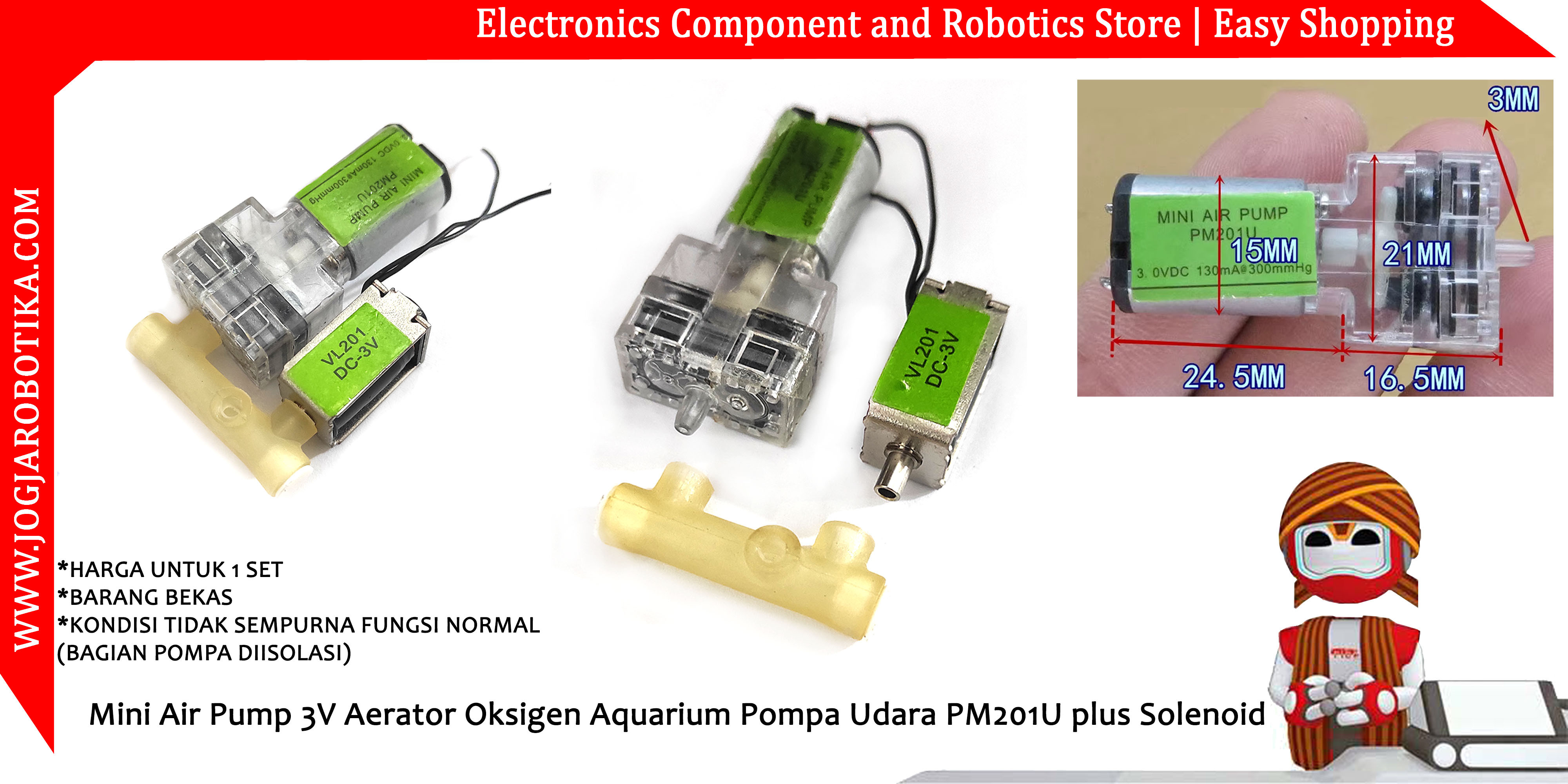 Mini Air Pump 3V Aerator Oksigen Aquarium Pompa Udara PM201U plus Solenoid