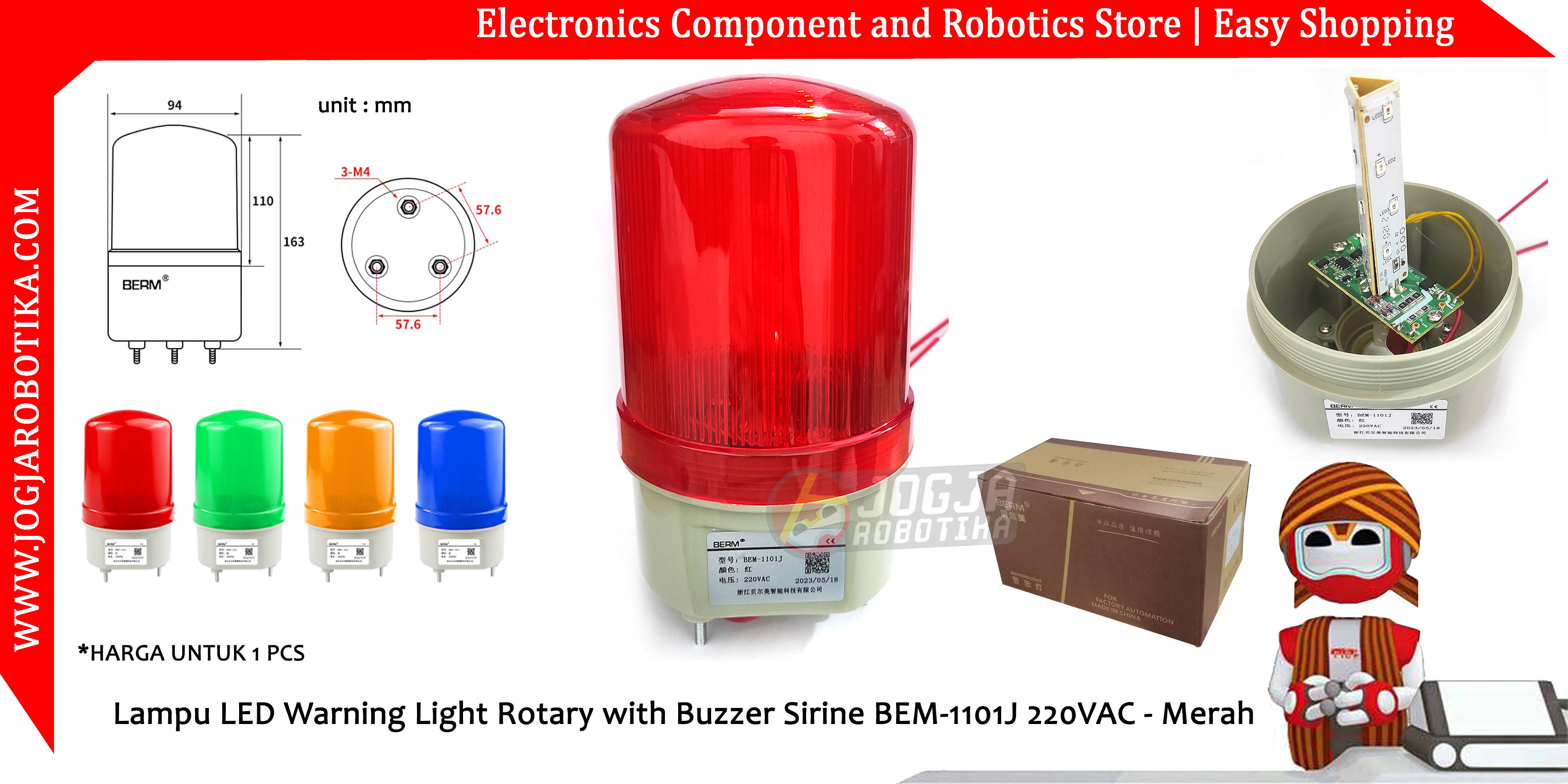 Lampu LED Warning Light Rotary with Buzzer Sirine BEM-1101J 220VAC - Merah