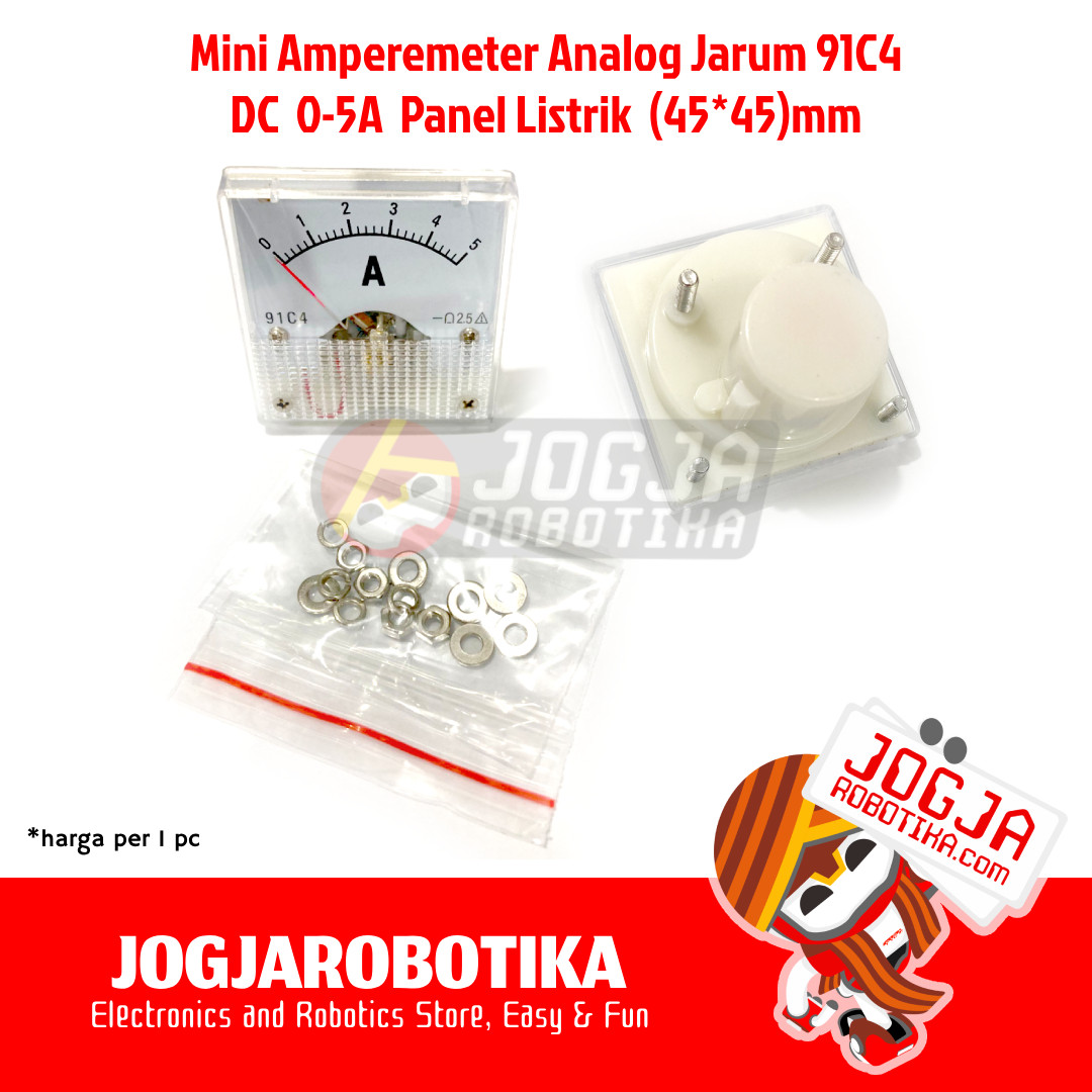 Mini Ampere Meter Analog Jarum 91C4 DC 0-2A Panel Listrik 45x45mm