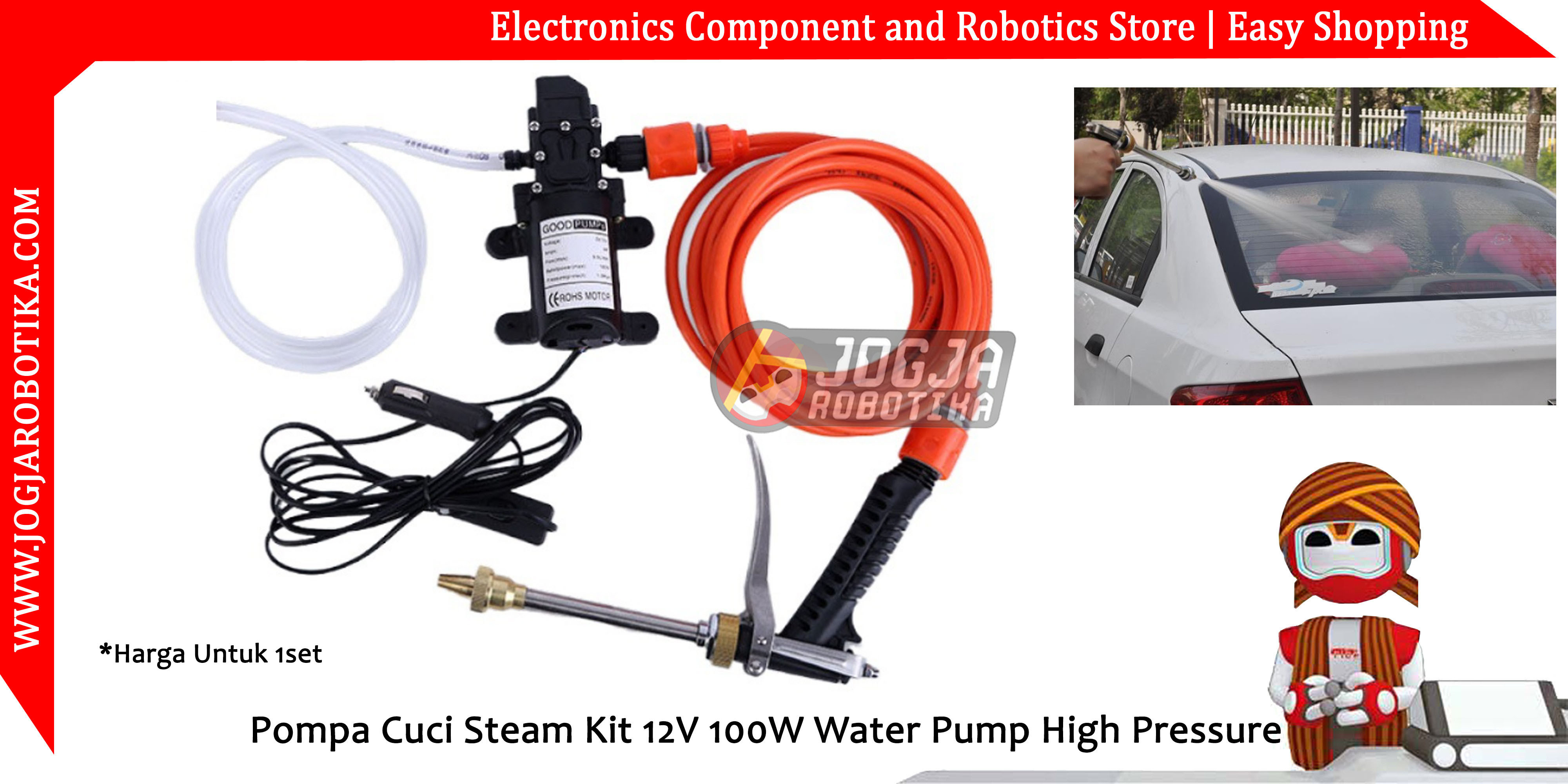 Pompa Cuci Steam Kit 12V 100W Water Pump High Pressure
