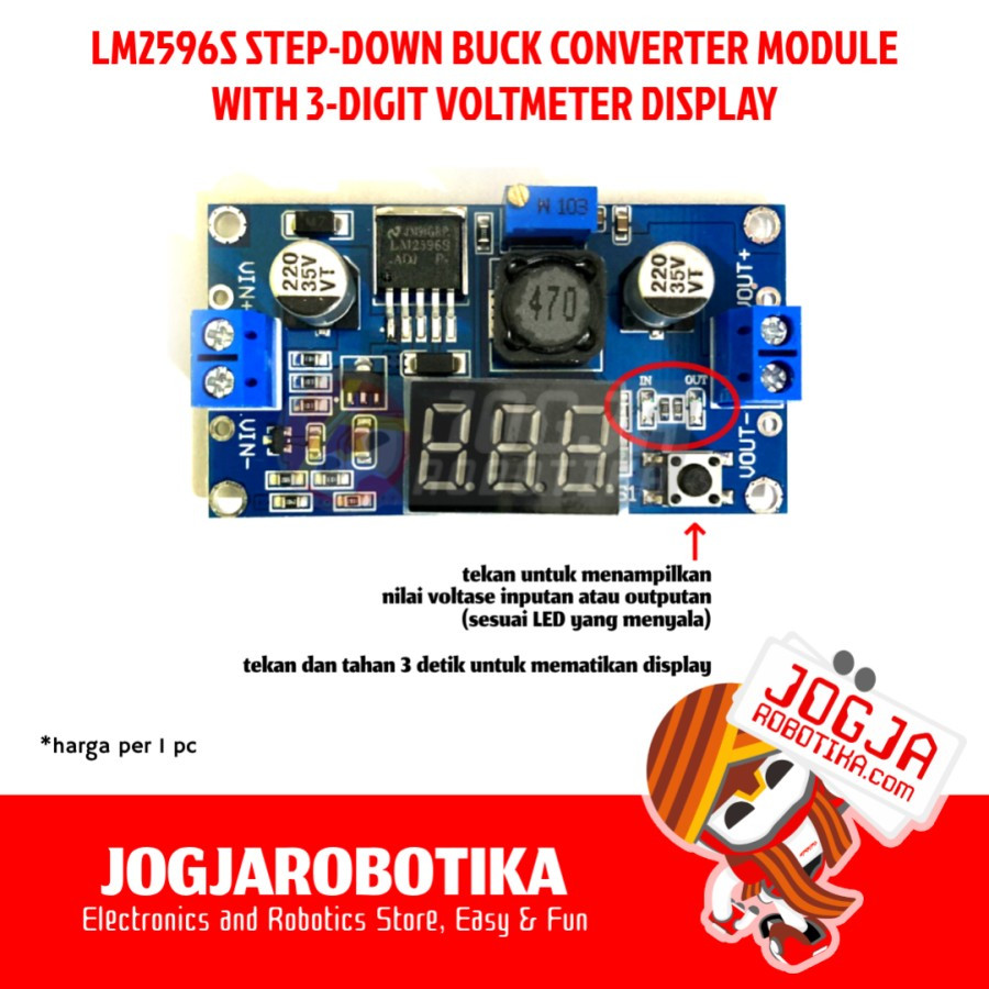 LM2596S Adjustable DC Step Down with Display 3 Digit Seven Segment Voltmeter