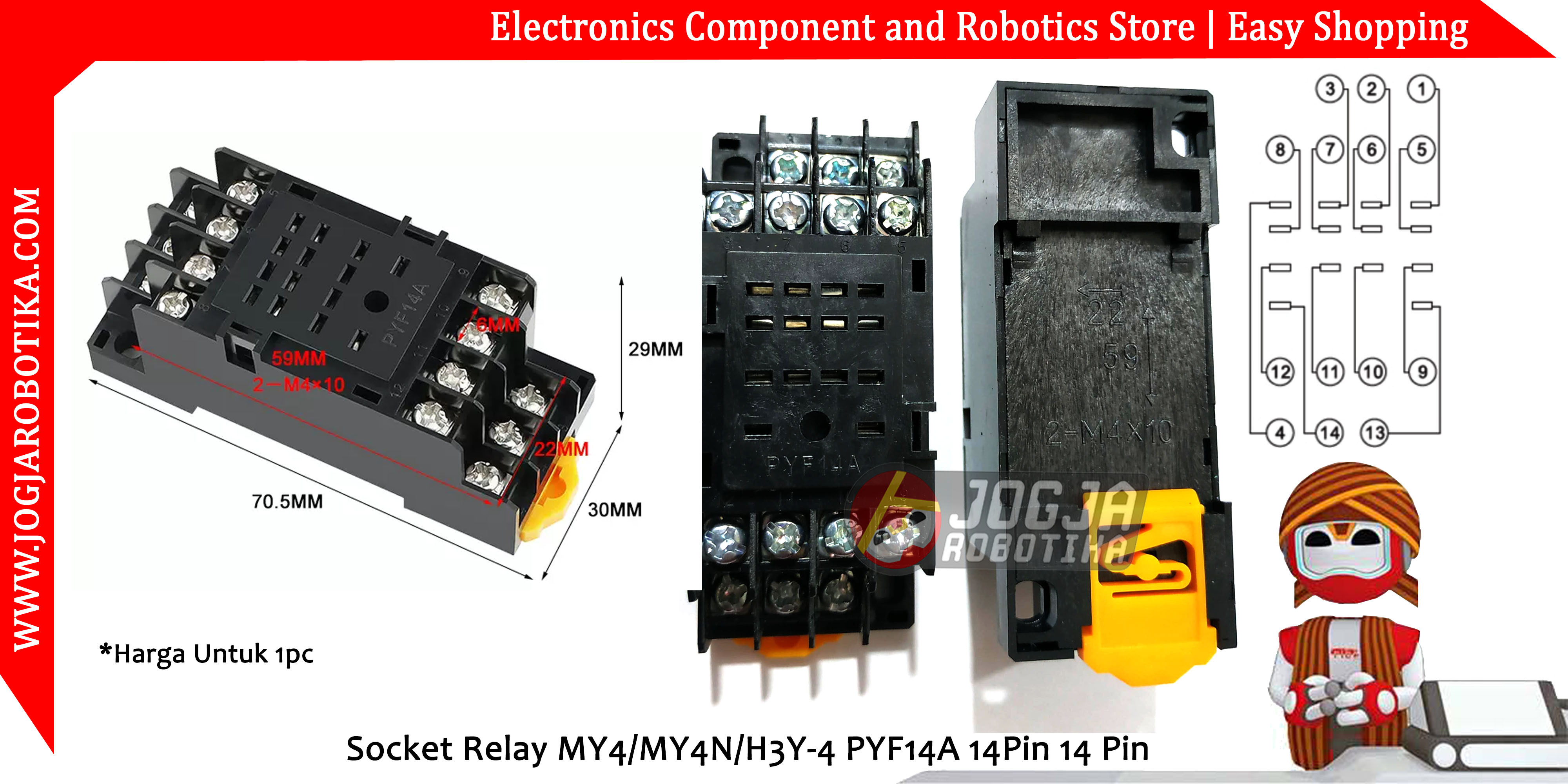 Socket Relay MY4/MY4N/H3Y-4 PYF14A 14Pin 14 Pin