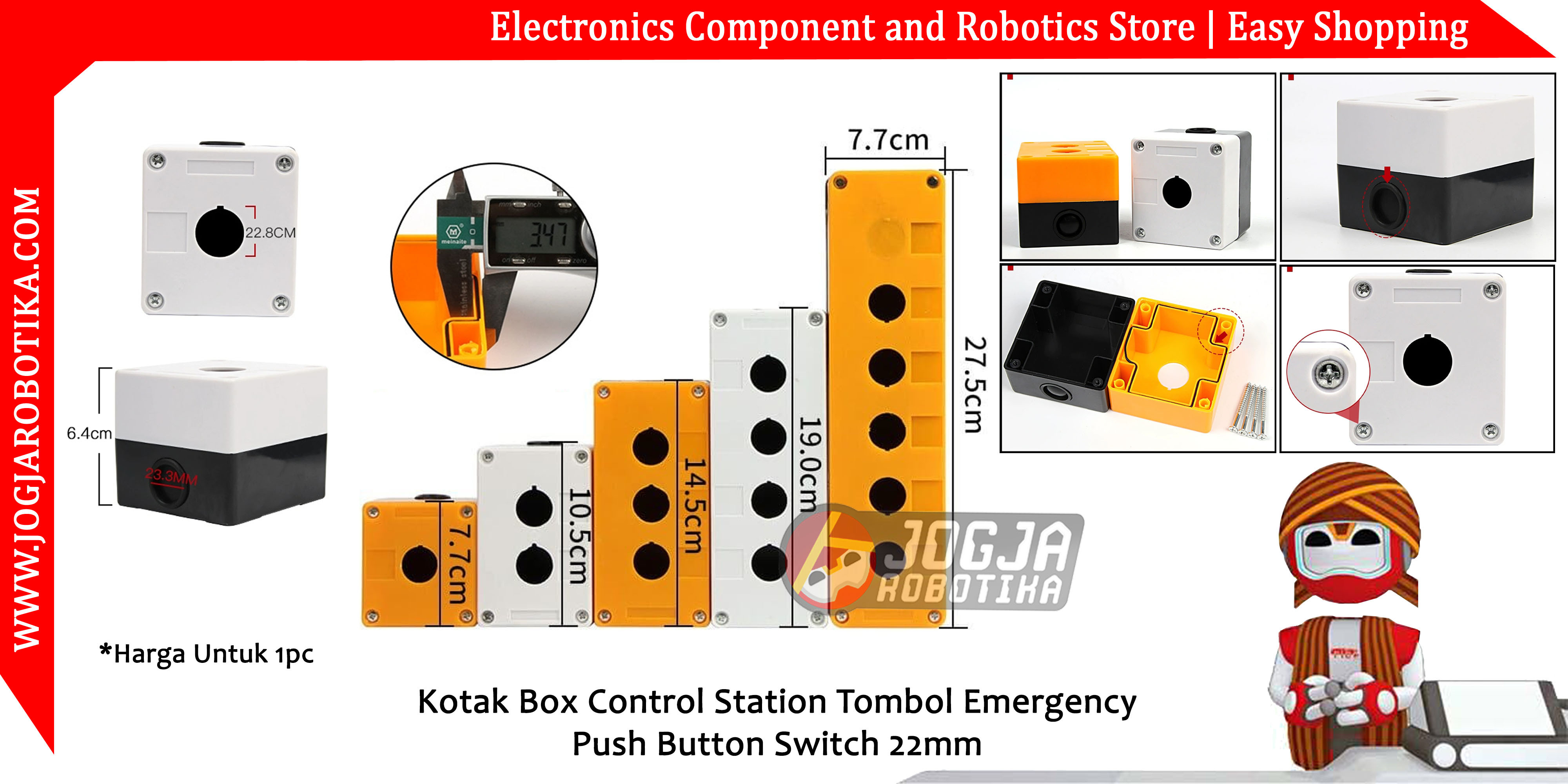 BX5-22 Kotak Box Control Station Tombol Emergency Push Button Switch 22mm - Kuning