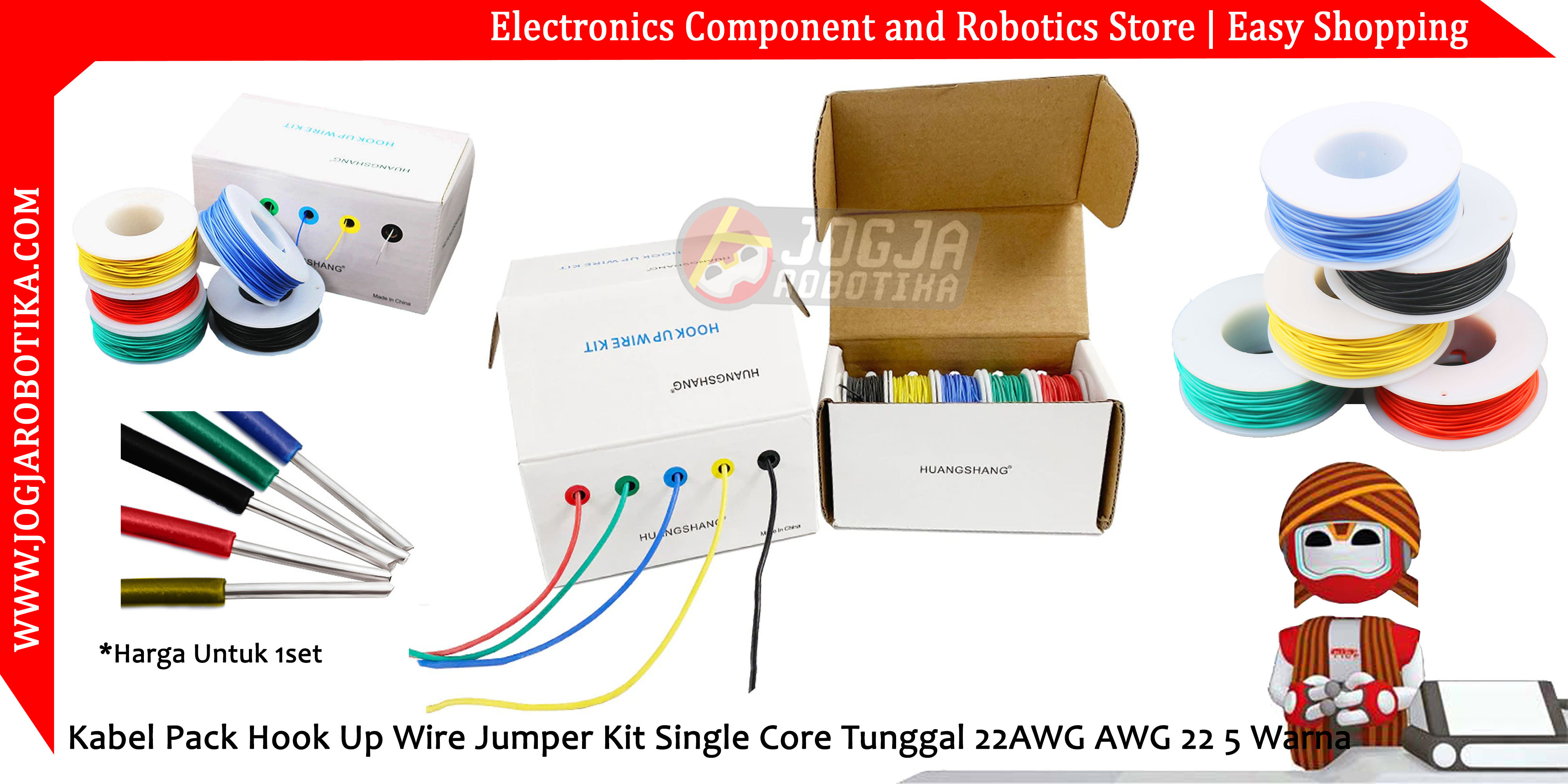 Kabel Pack Hook Up Wire Jumper Kit Single Core Tunggal 22AWG AWG 22 5 Warna